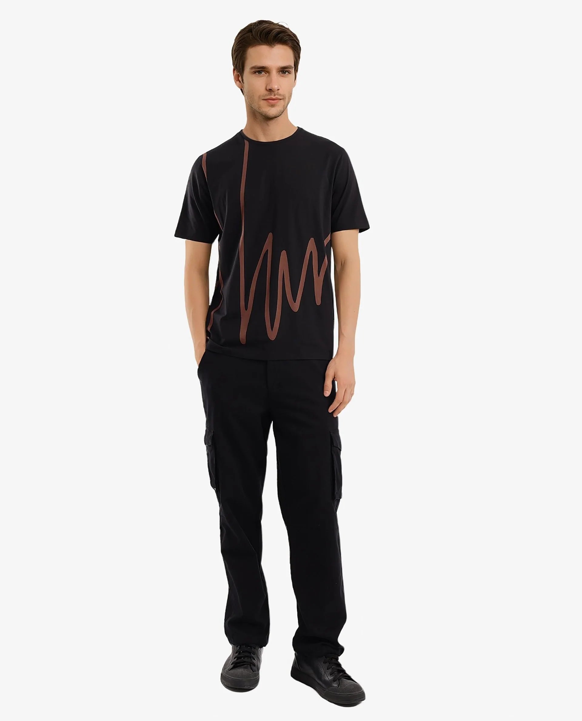 Rare Rabbit Men Chael Black Short Sleeve Crew Neck Graphic Print T-Shirt