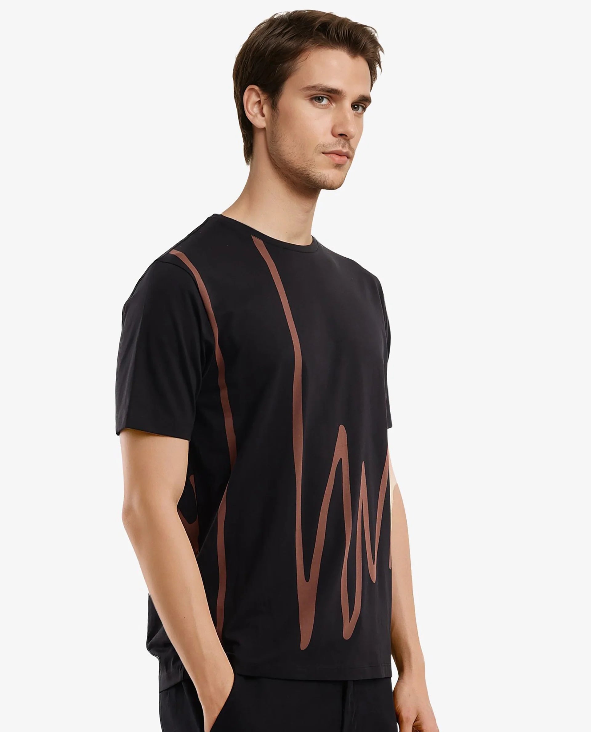 Rare Rabbit Men Chael Black Short Sleeve Crew Neck Graphic Print T-Shirt