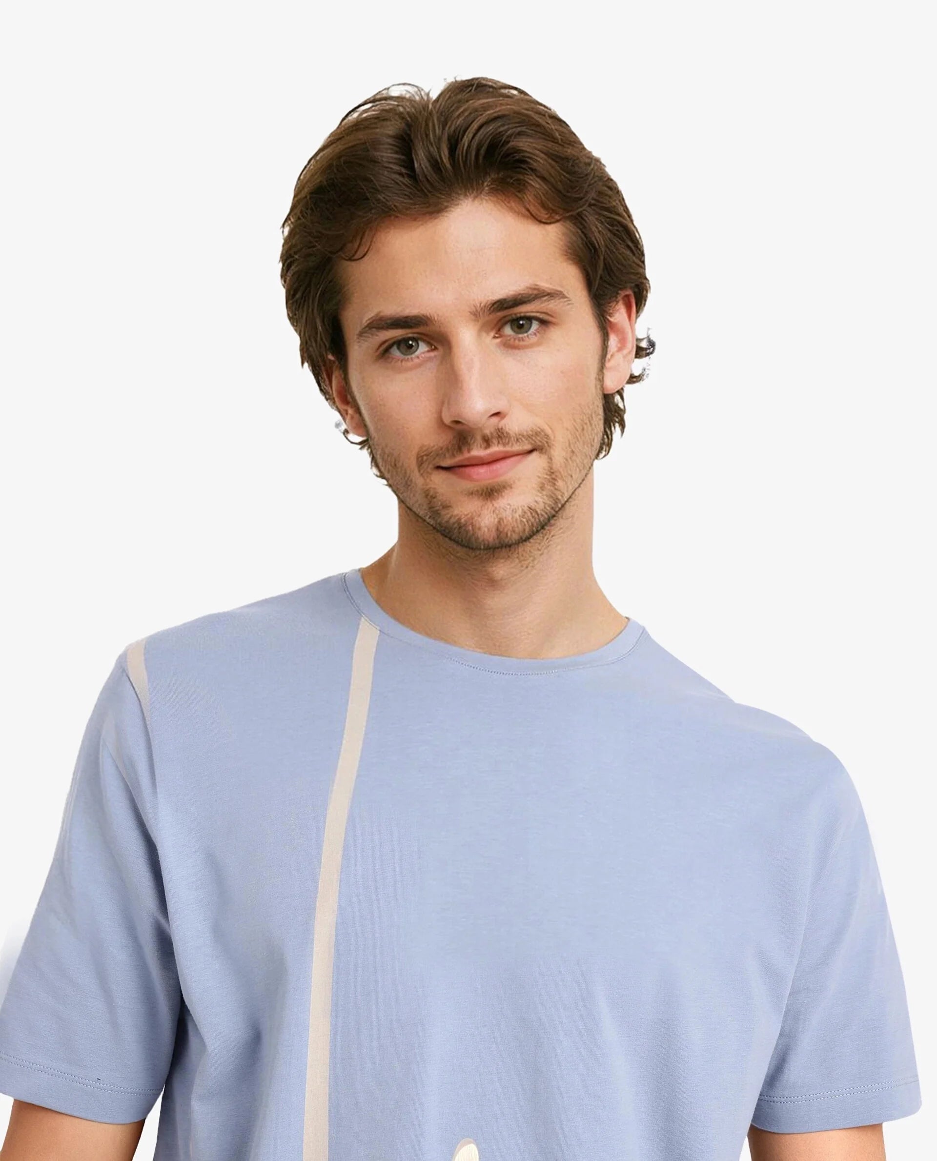 Rare Rabbit Men Chael Dusky Blue Cotton Lycra Fabric Short Sleeve Crew Neck Regular Fit Graphic Signature Print T-Shirt