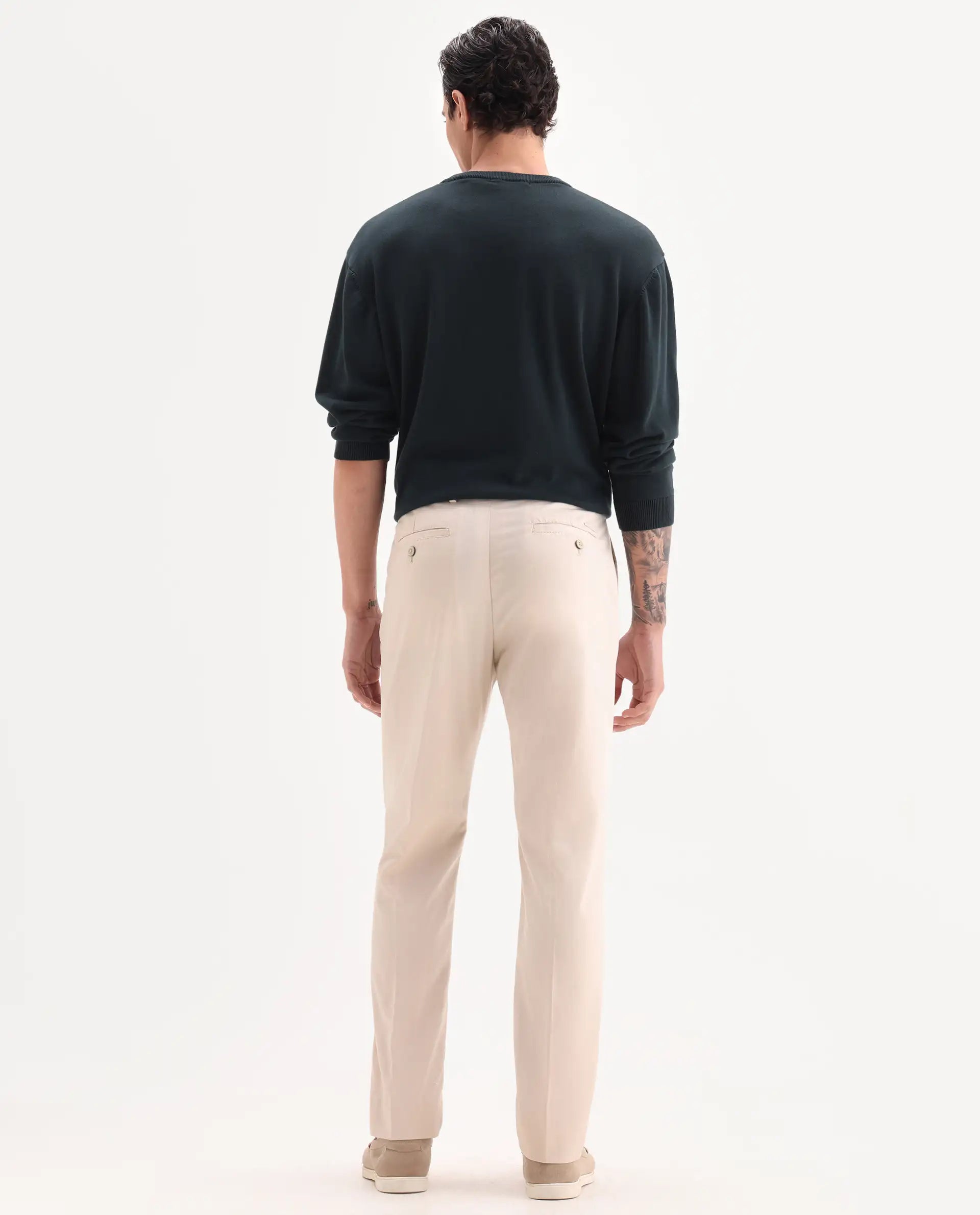 Rare Rabbit Men's Chamer Beige Polyester Plain Regular Fit Trouser