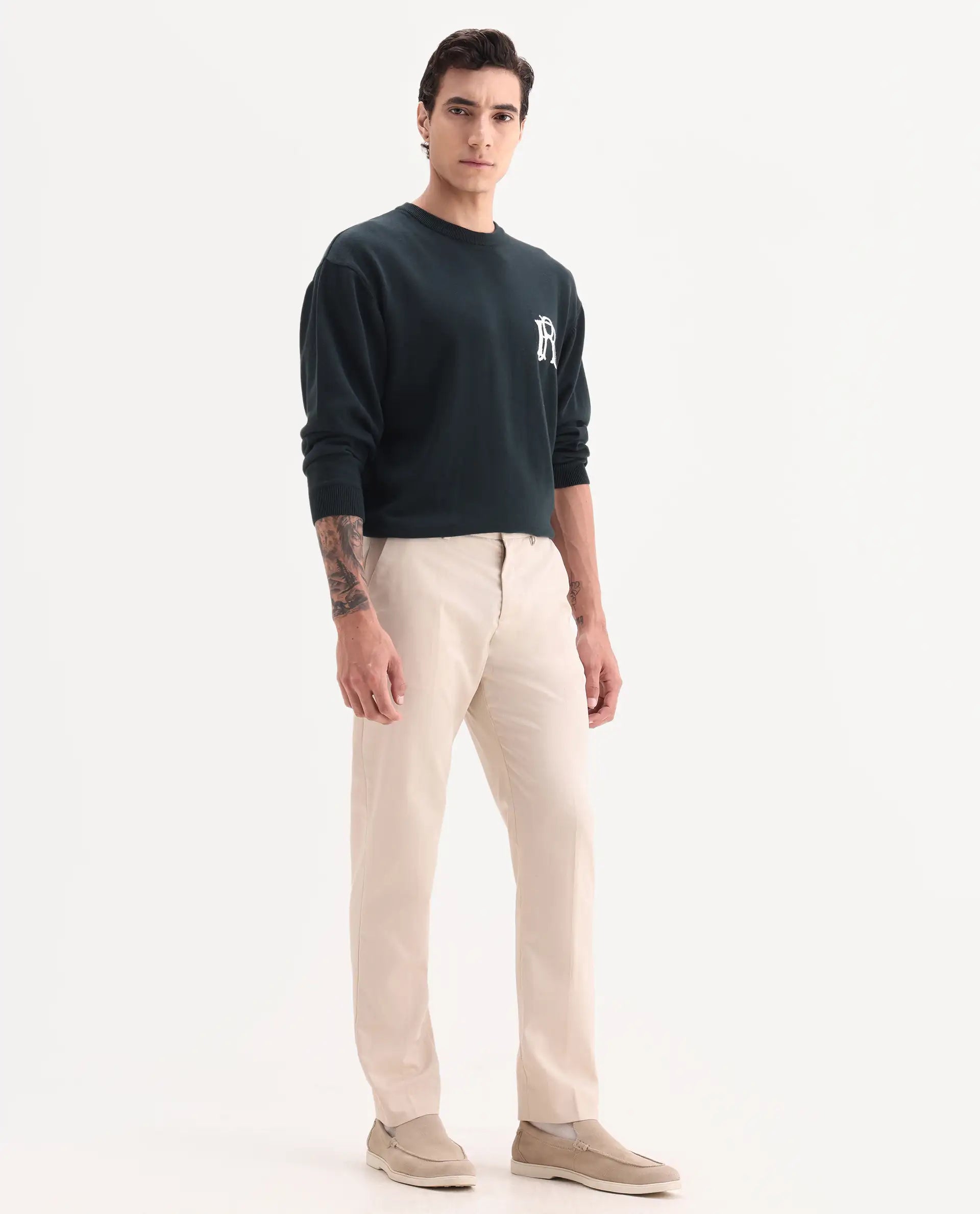 Rare Rabbit Men's Chamer Beige Polyester Plain Regular Fit Trouser