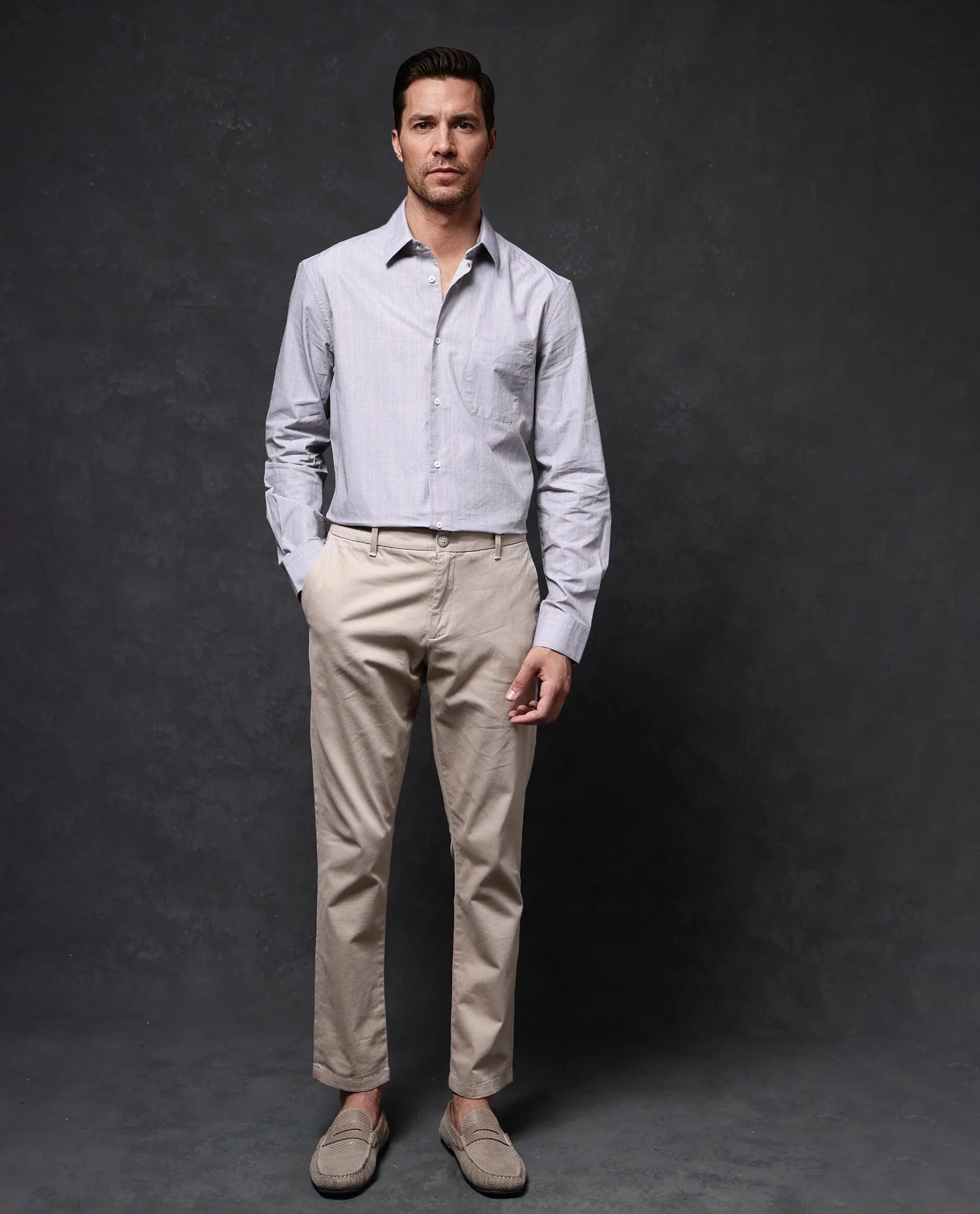 Rare Rabbit Men Charl Beige Cotton Fabric Full Sleeve Regular Fit Self Stripe Dobby Shirt