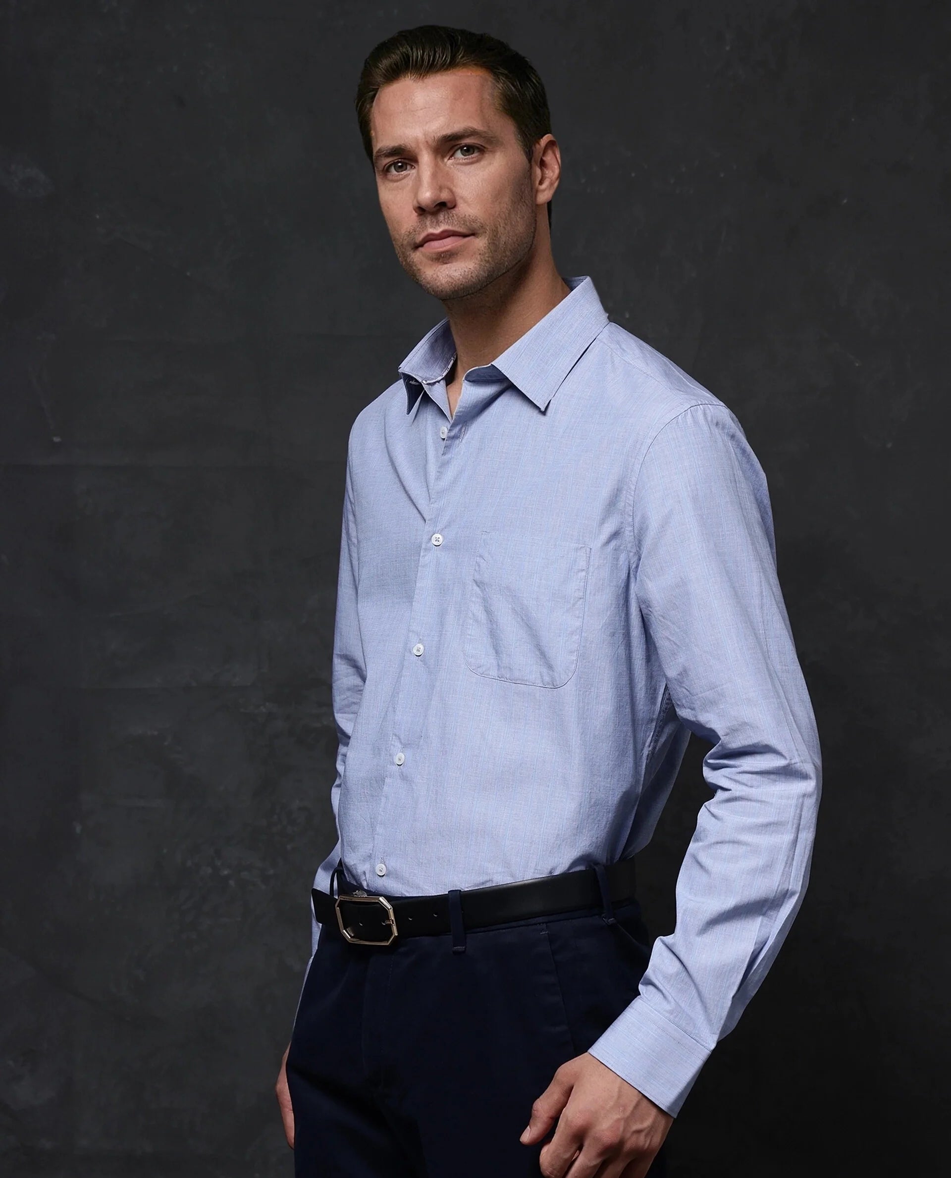 Rare Rabbit Men Charl Light Blue Cotton Fabric Full Sleeve Regular Fit Self Stripe Dobby Shirt