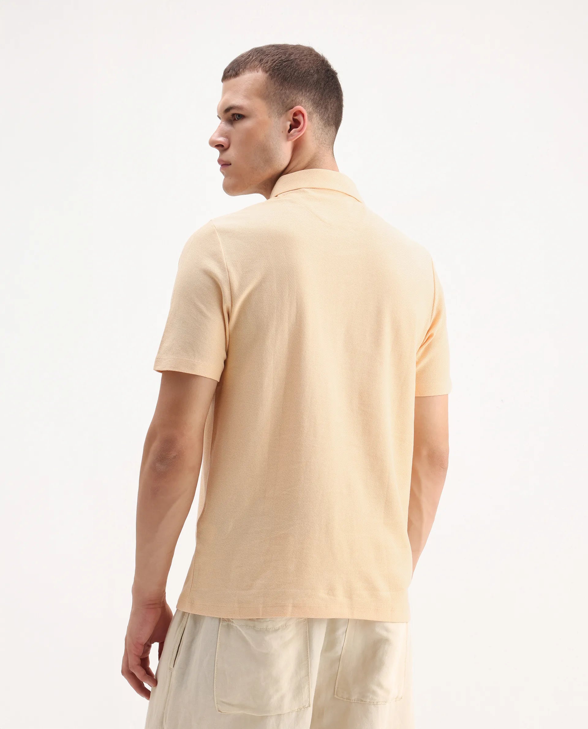 Rare Rabbit Men's Charles Light Yellow Cotton Plain Regular Fit Half Sleeve Polo