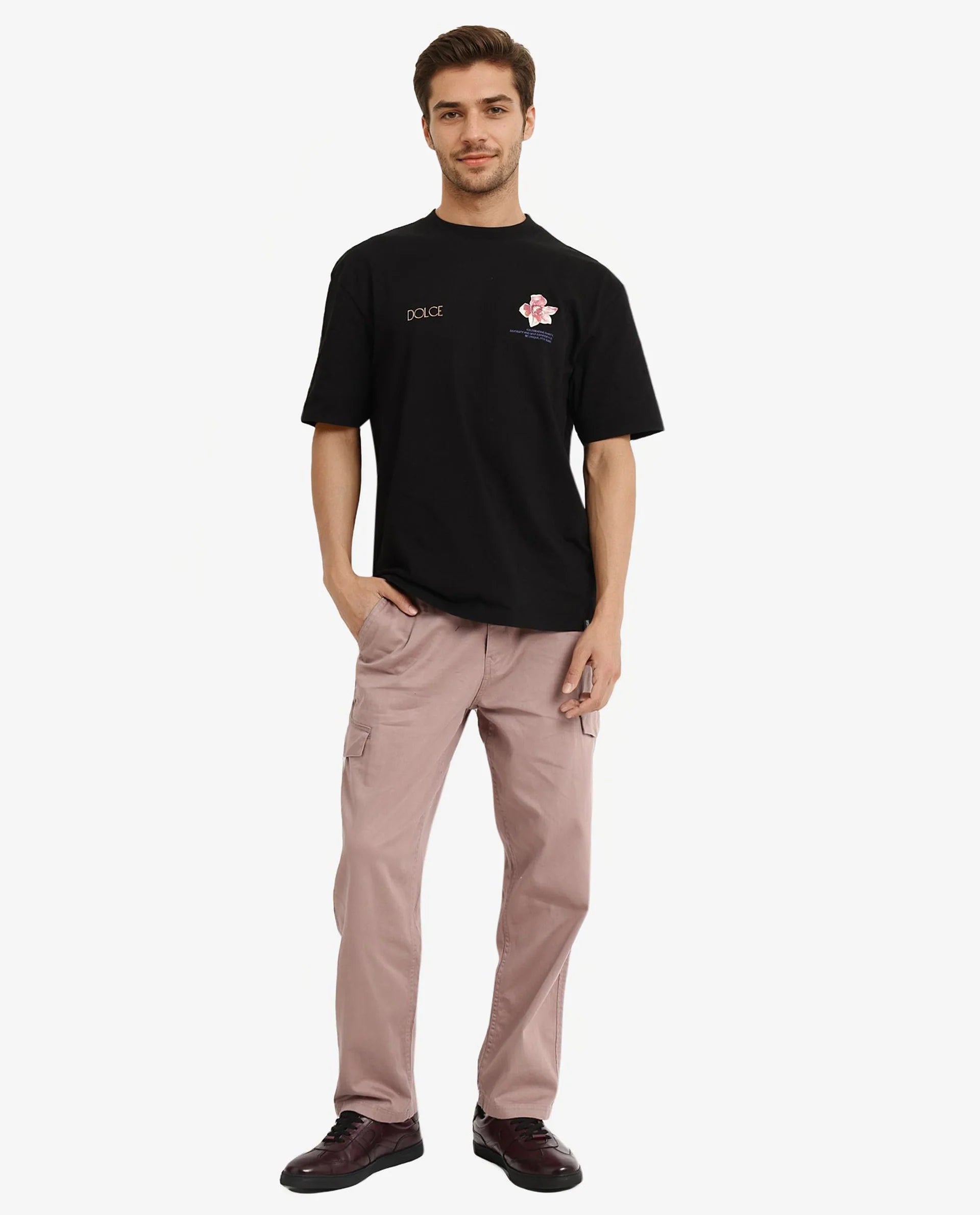 Rare Rabbit Men Chers Black Cotton Fabric Short Sleeve Crew Neck Oversized Fit Graphic Back Print T-Shirt