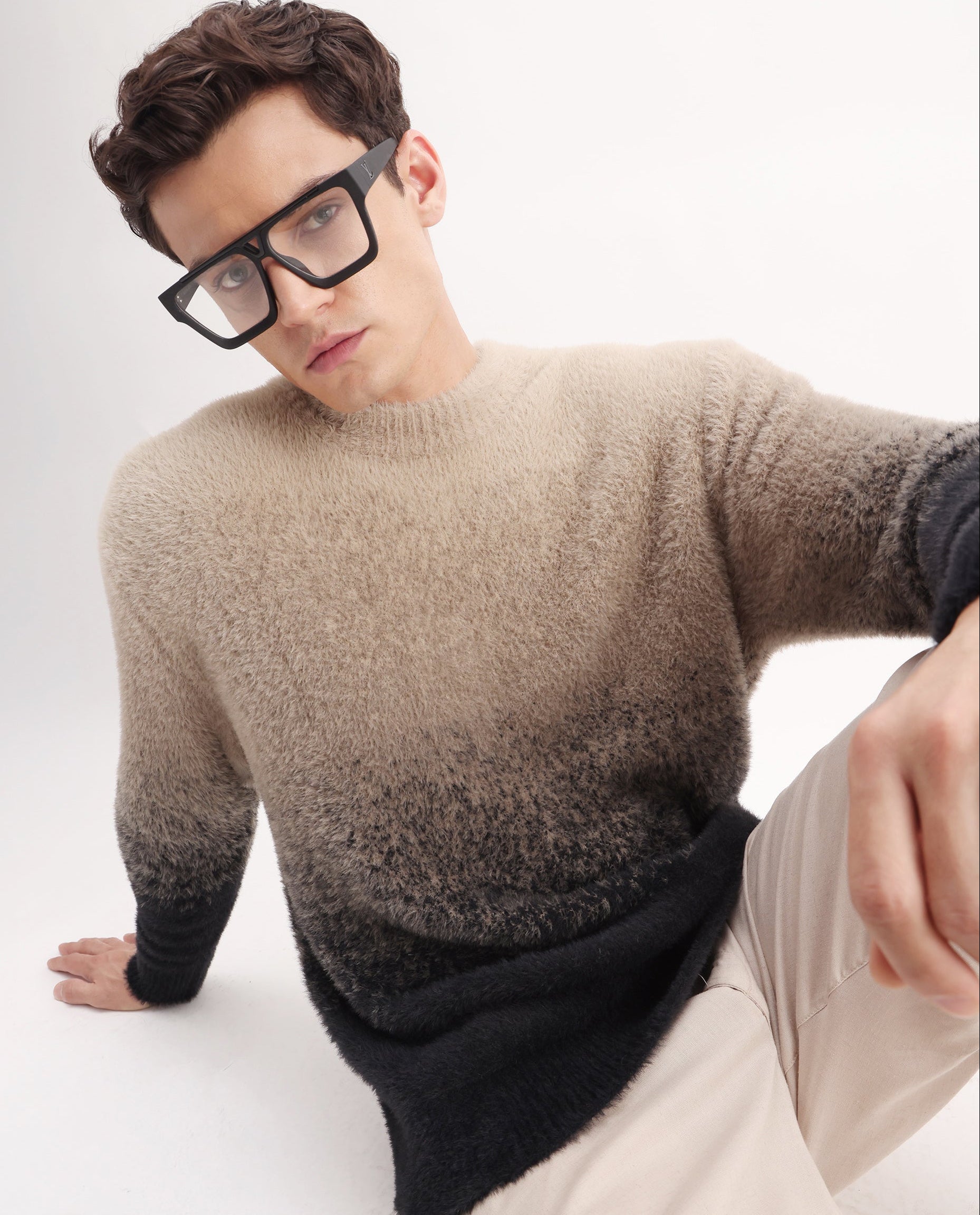 Rare Rabbit Men's Chervs Black Cotton Color Block Regular Fit Full Sleeve Crew Neck Sweater