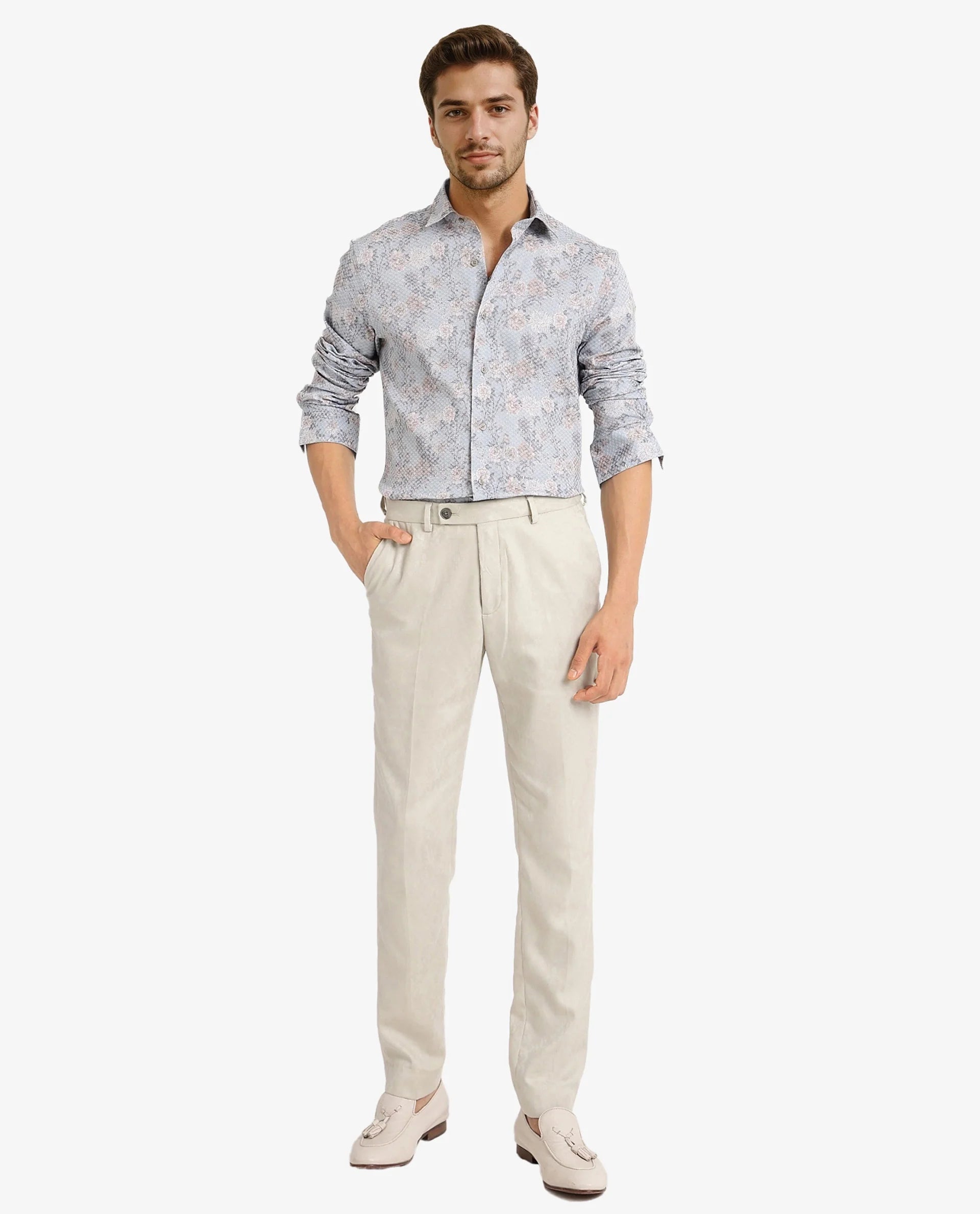 Rare Rabbit Men Chester Pastel Blue Cotton Polyester Fabric Blend Full Sleeve Regular Fit Floral Print Textured Shirt