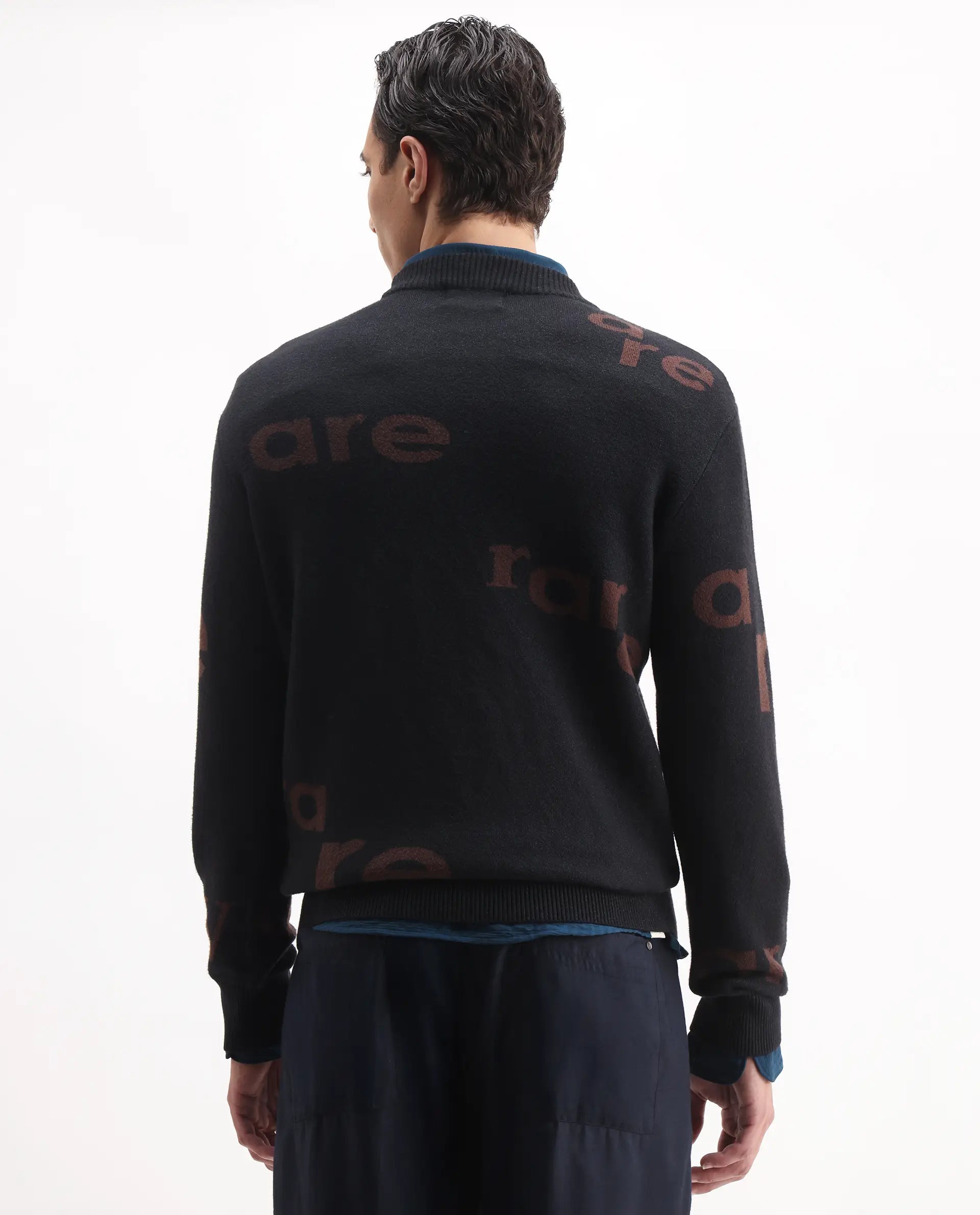 Rare Rabbit Men's Chet Dark Green Viscose Monogram Print Regular Fit Full Sleeve Crew Neck Sweater