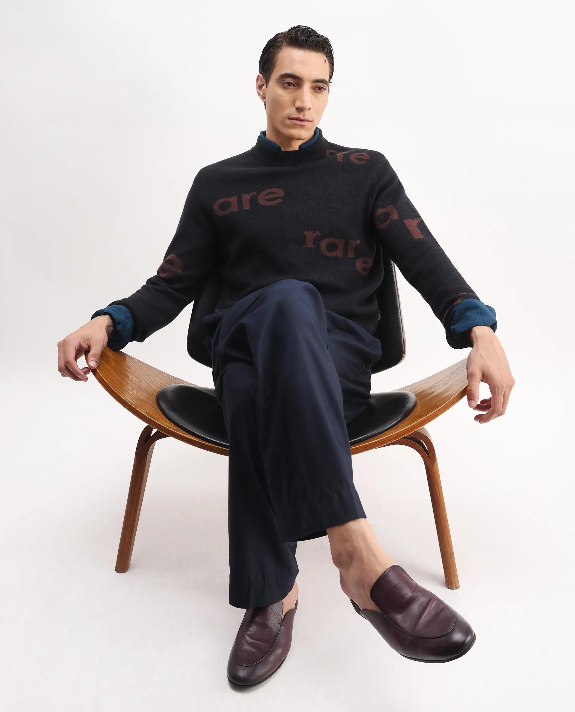 Rare Rabbit Men's Chet Dark Green Viscose Monogram Print Regular Fit Full Sleeve Crew Neck Sweater