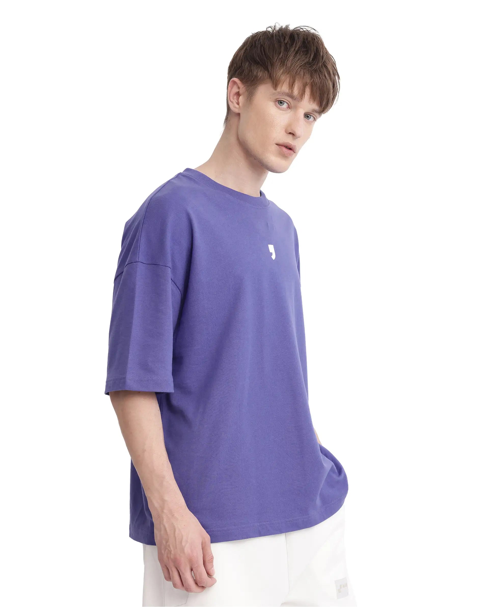 Rare Rabbit Men Chile Purple Cotton Fabric Short Sleeve Crew Neck Oversized Fit Graphic Print T-Shirt