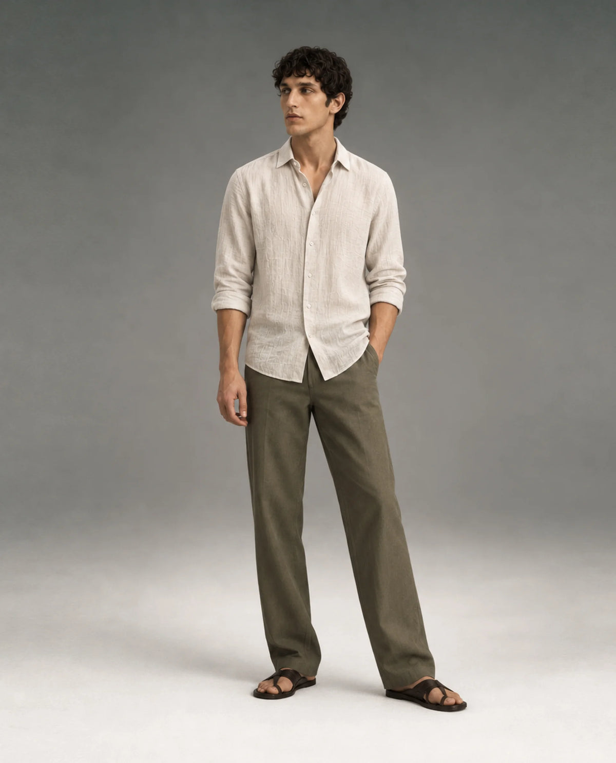 Rare Rabbit Men Chinio Dark Olive Linen Blend Drawstring Closure Plain Trouser