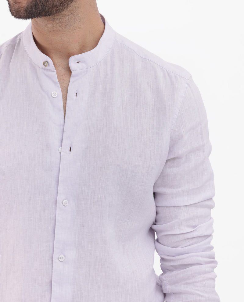 Rare Rabbit Men's Cinex Pastel Purple Full Sleeve Mandarin Collar Solid Linen Shirt