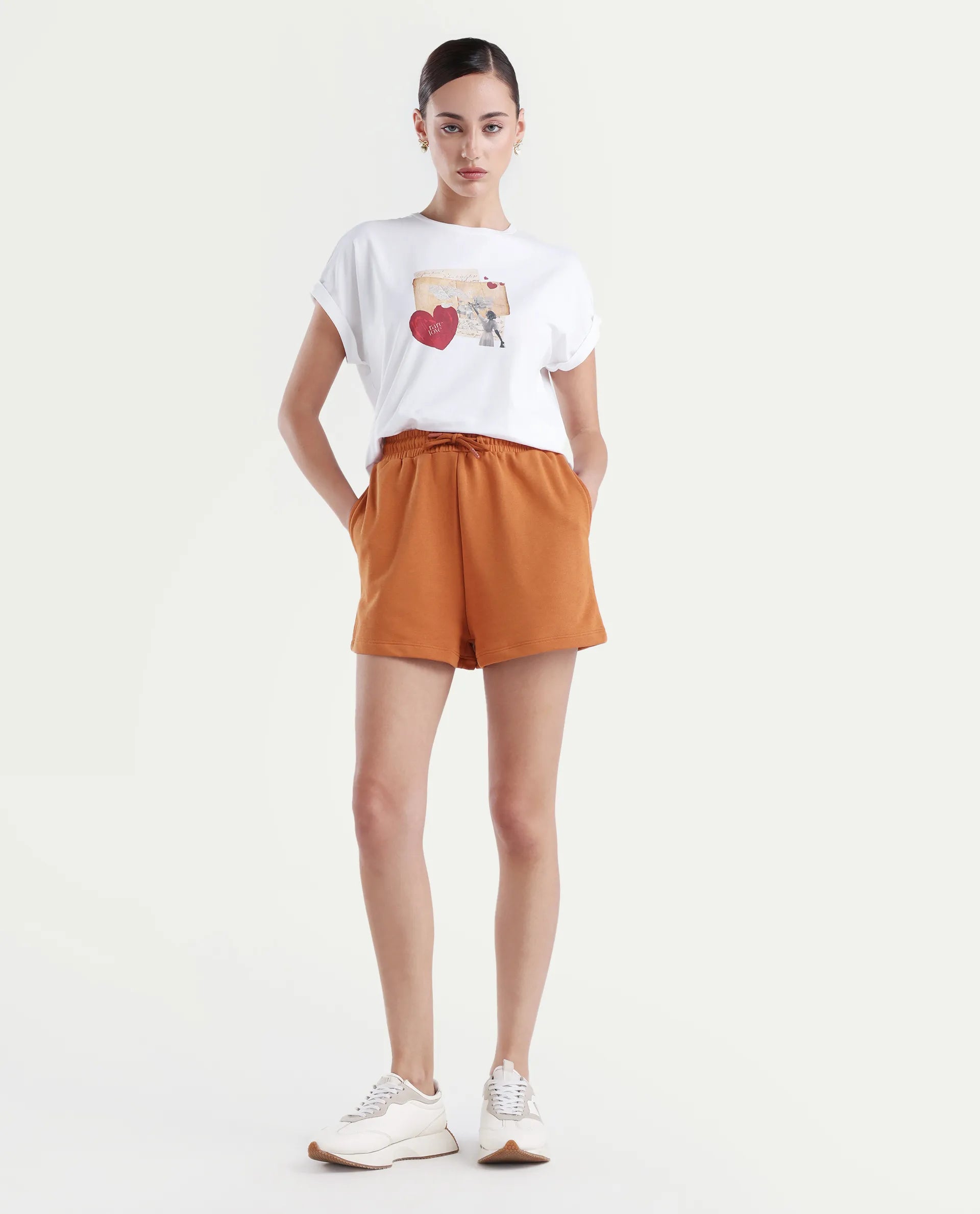 Rareism Women's Medium Weight Terry 290 Gsm Cotton Blend Plain Mini Relaxed Fit Shorts