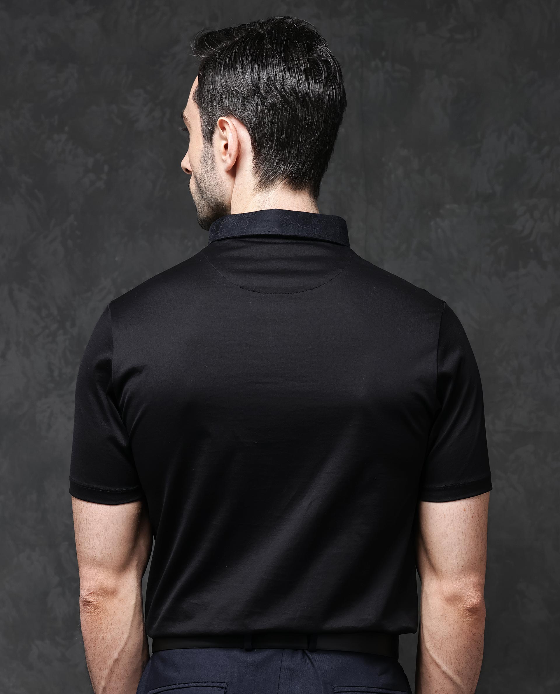 Rare Rabbit Men's Clarance Black Cotton Fabric Half Sleeves Solid Polo T-Shirt