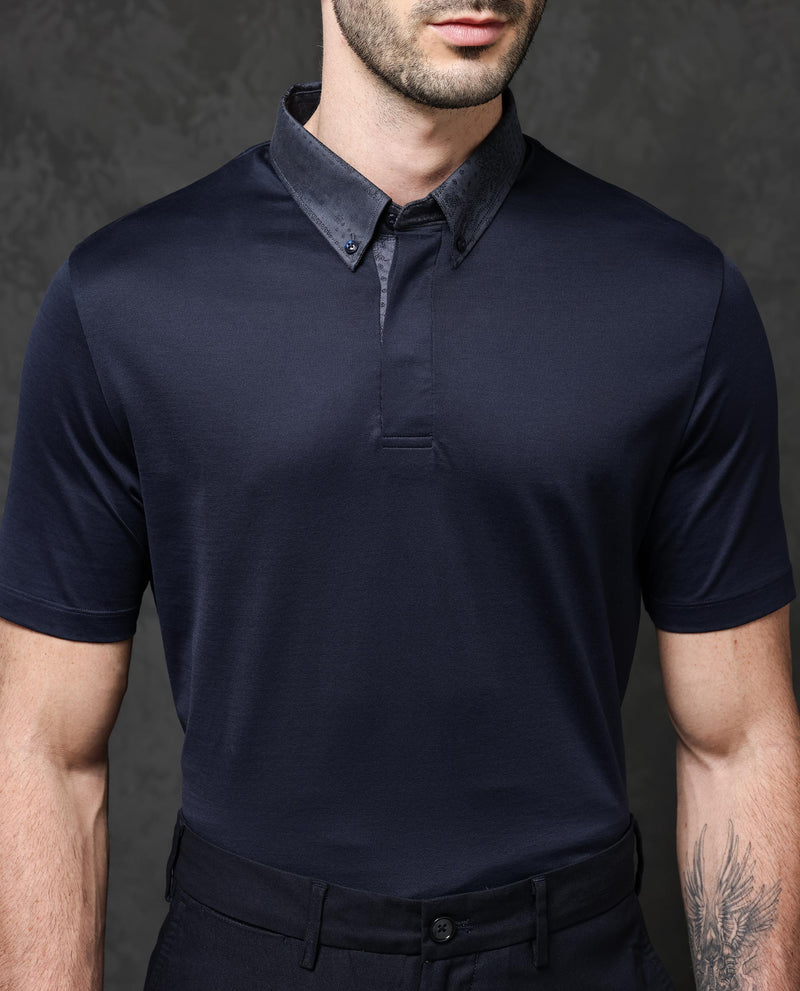 Rare Rabbit Men's Clarance Dusky Navy Sleeves Solid Polo T-Shirt