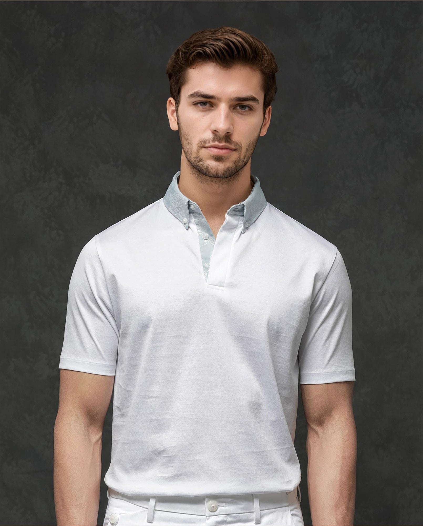 Rare Rabbit Men's Clarance White Half Sleeves Solid Polo T-Shirt