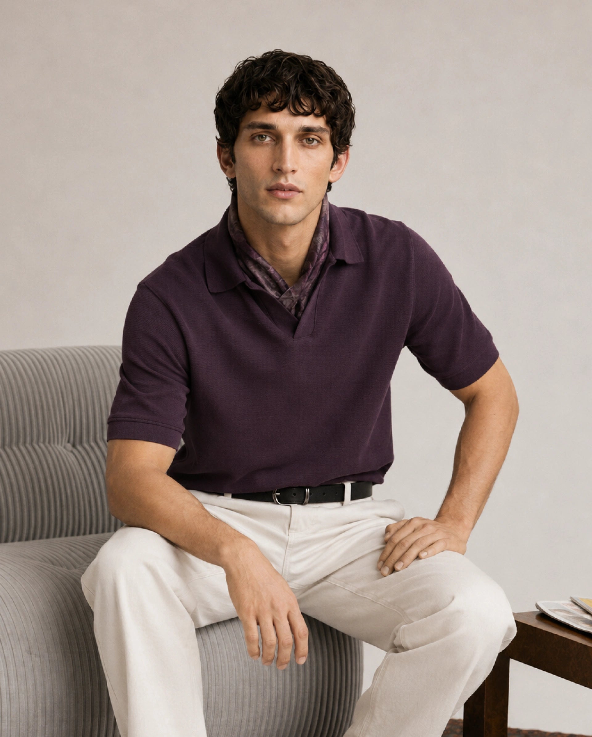 Rare Rabbit Men's Claws Dark Purple Cotton Blend Jonny Collar Regular Plain Polo