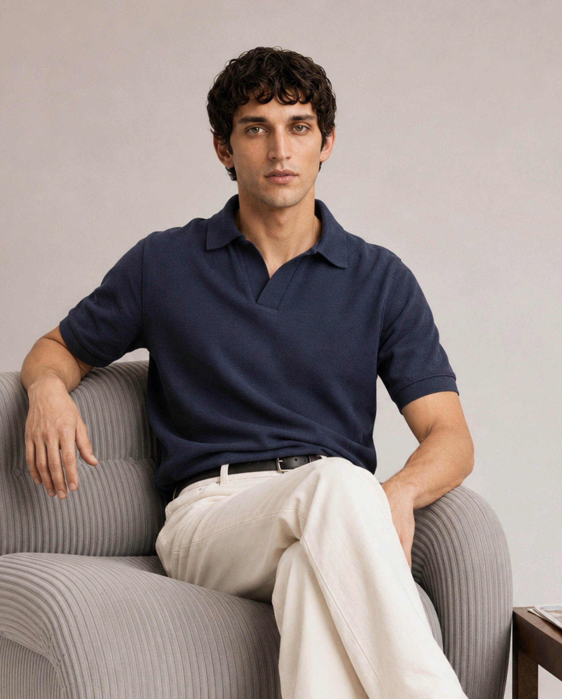 Rare Rabbit Men's Claws Primary Navy Cotton Blend Jonny Collar Regular Plain Polo