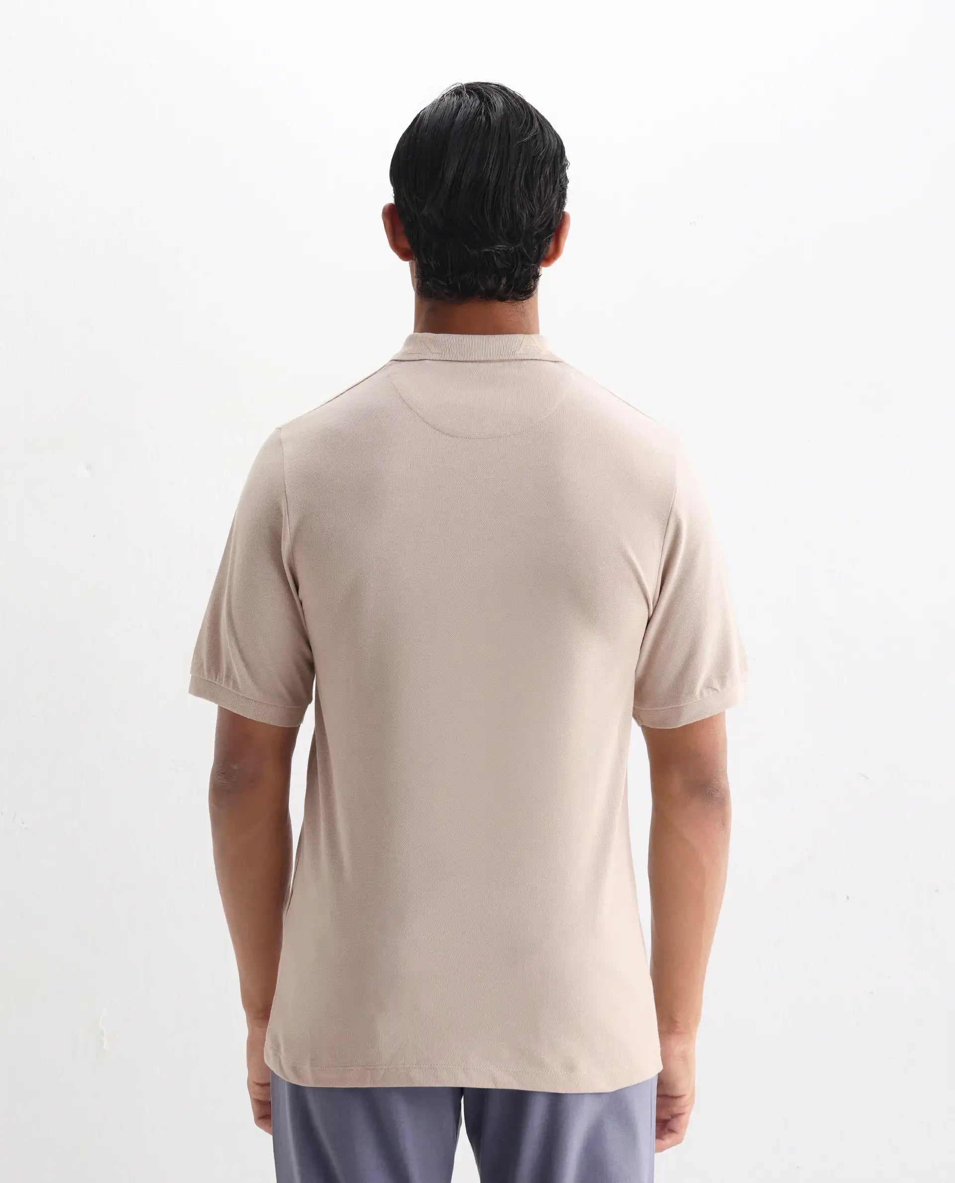 Rare Rabbit Men's Clif Dusky Beige Cotton Plain Regular Fit Half Sleeve Polo
