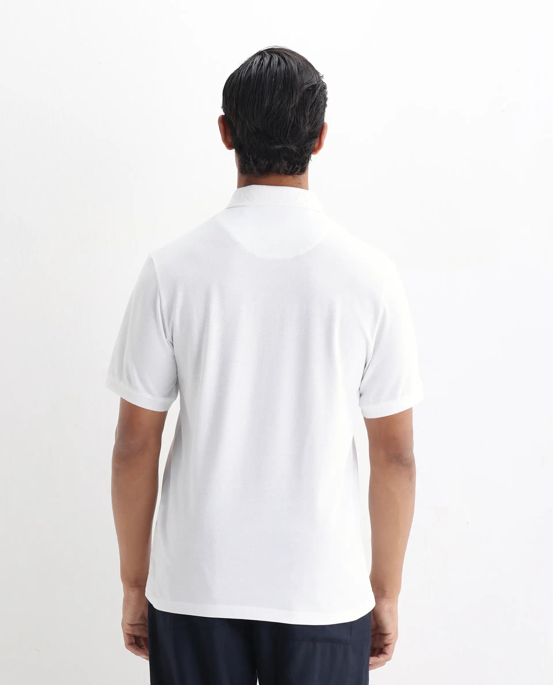 Rare Rabbit Men's Clif White Cotton Plain Regular Fit Half Sleeve Polo