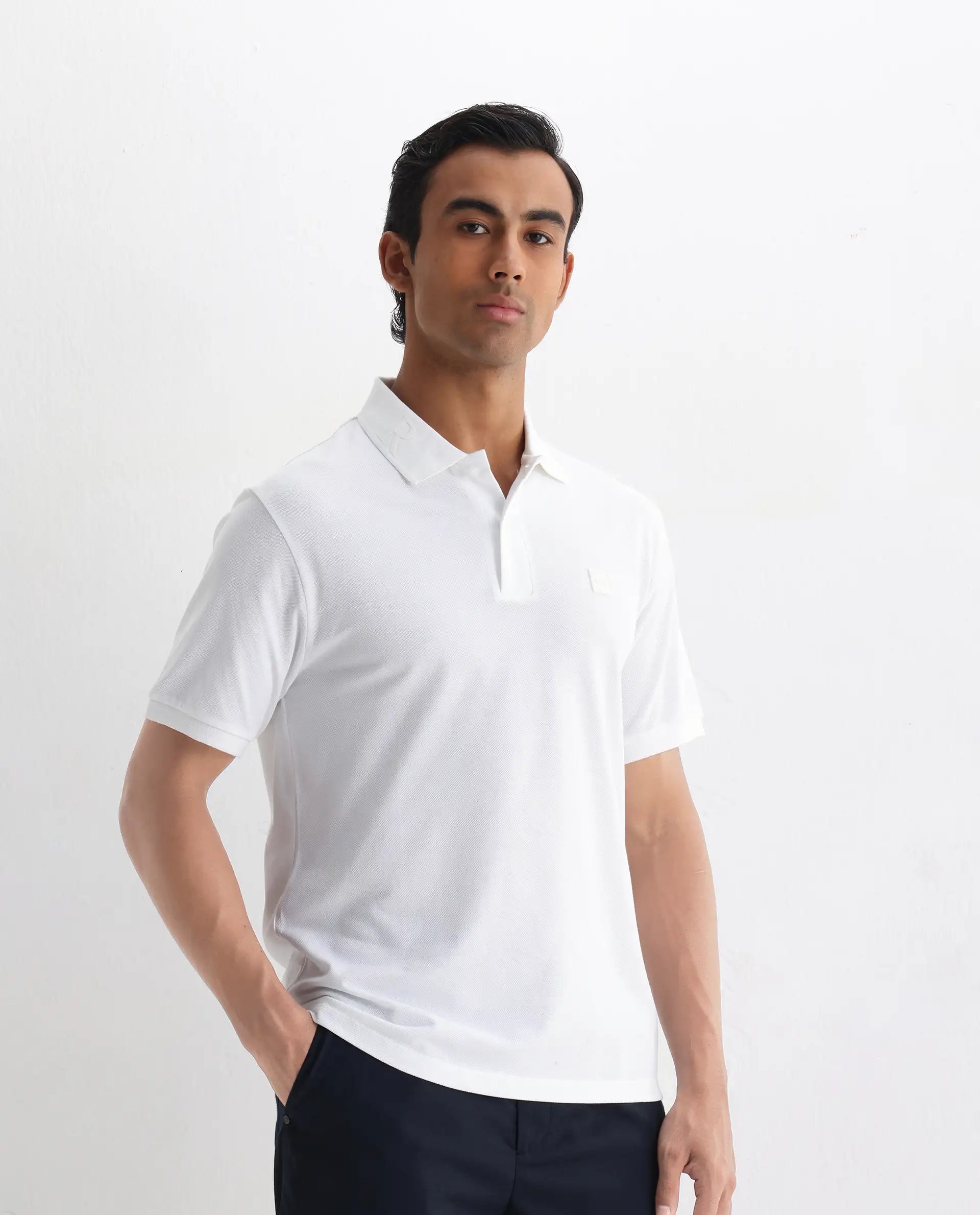 Rare Rabbit Men's Clif White Cotton Plain Regular Fit Half Sleeve Polo