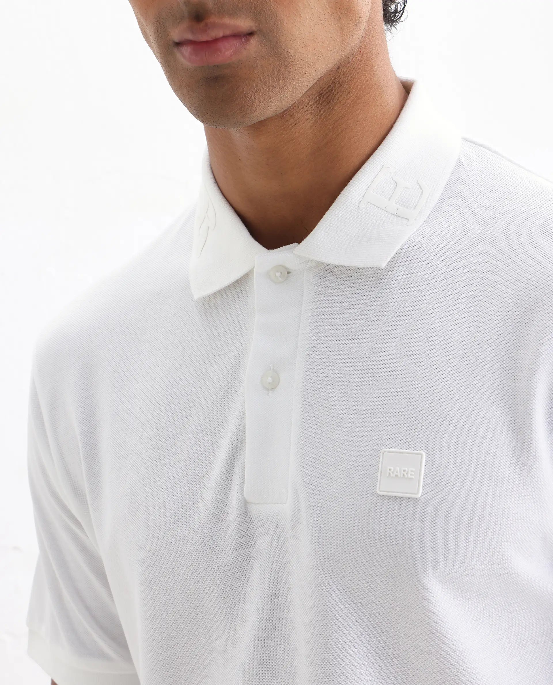 Rare Rabbit Men's Clif White Cotton Plain Regular Fit Half Sleeve Polo