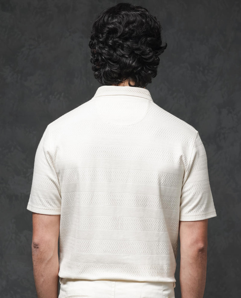 Rare Rabbit Mens Clion Beige Short Sleeve Jacquard Polo T-Shirt