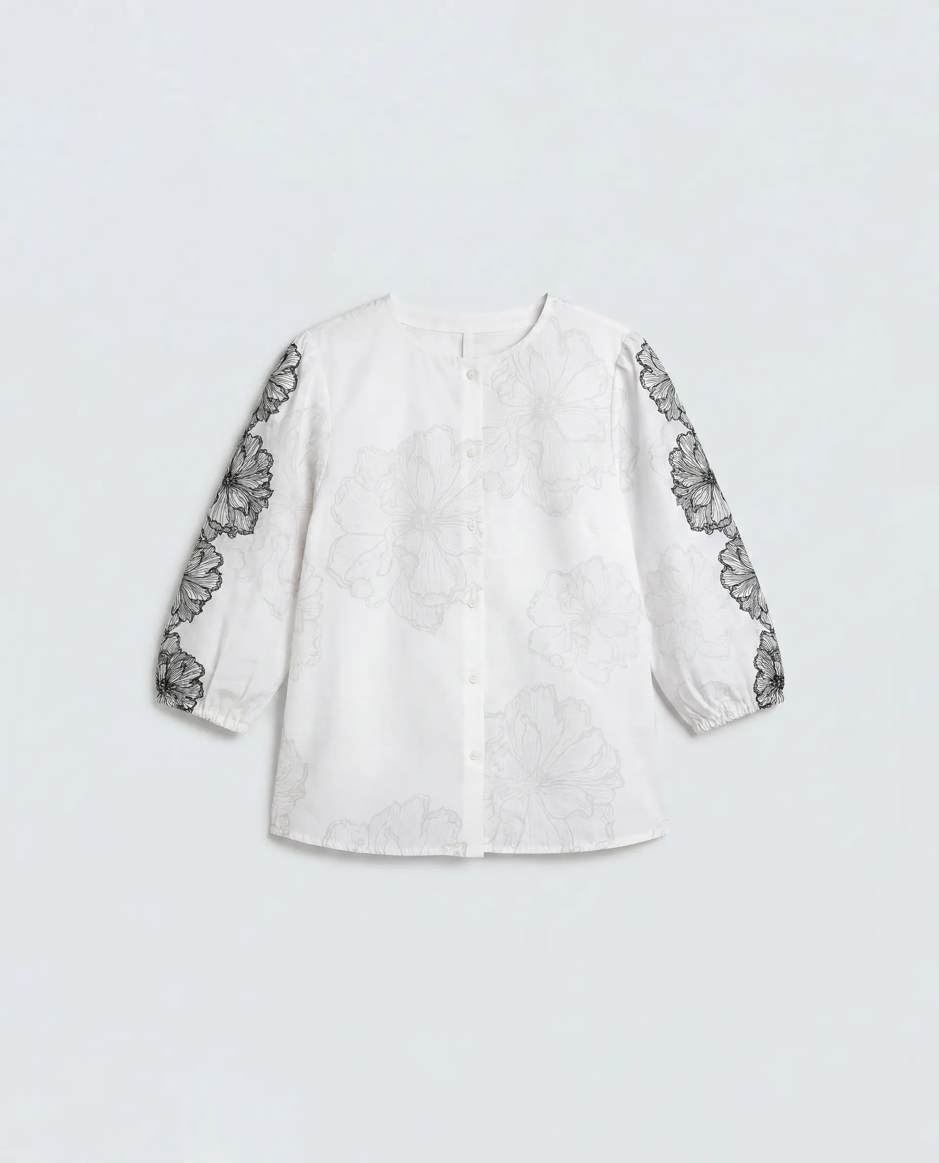 Rareism Women's Clov White Cotton 3/4Th Sleeve Regular Fit Floral Print Top