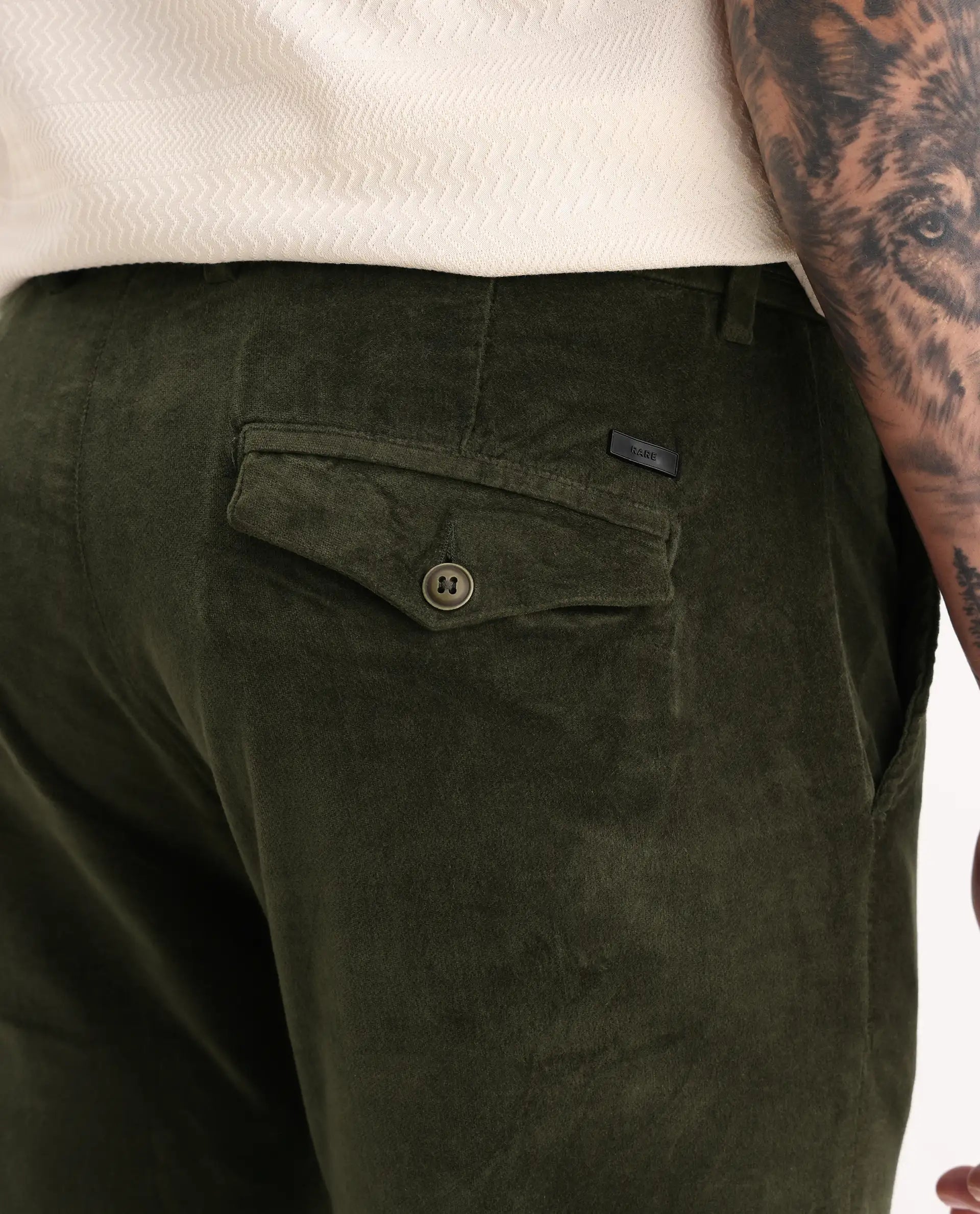 Rare Rabbit Men's Cloy Olive Cotton Plain Regular Fit Trouser