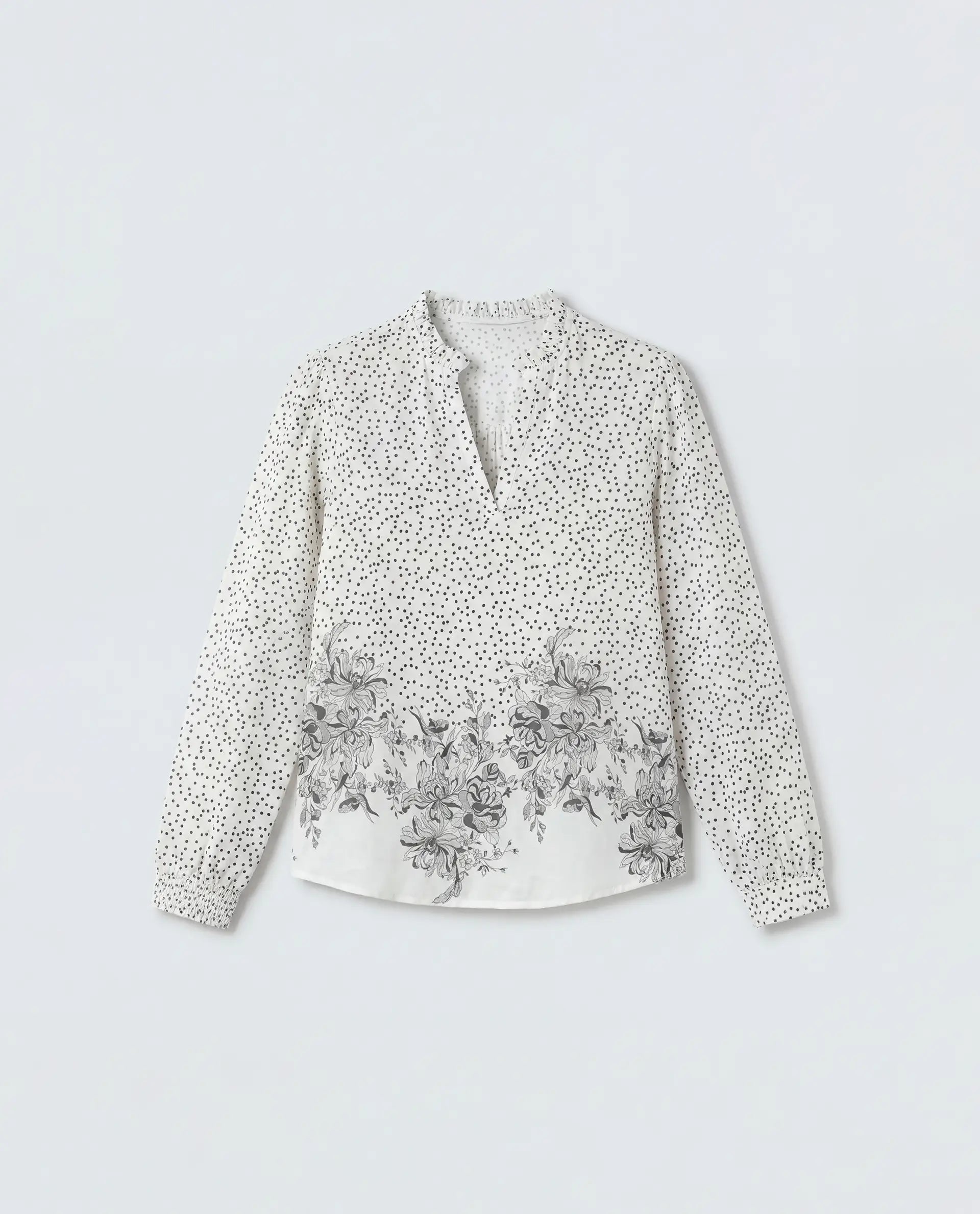 Rareism Women's Coco Off White Viscose Blend Full Sleeve Relaxed Fit Floral Print Top