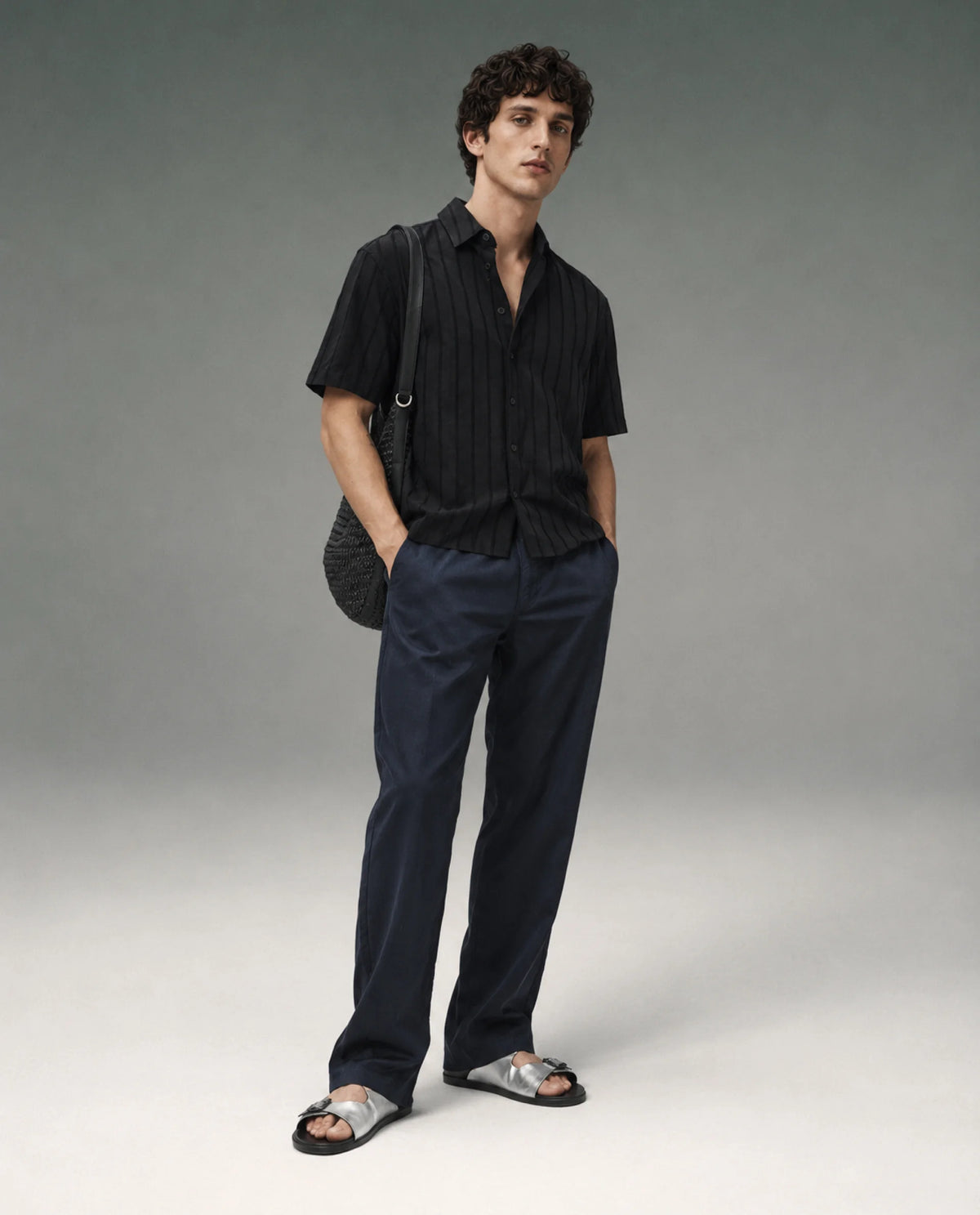 Rare Rabbit Men's Coft-B Navy Linen Blend Plain Loose Fit Trouser