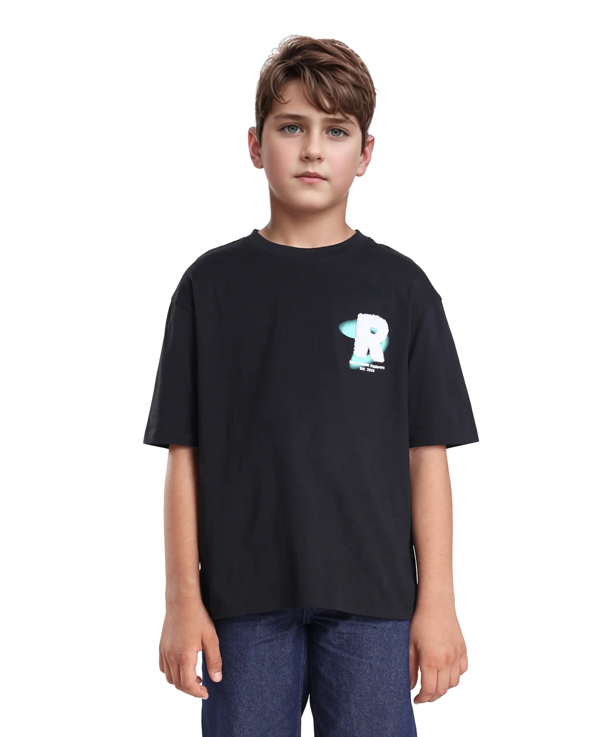 Rare Ones Kids Comet Black Cotton Printed Slip-On Oversized Fit T-Shirt