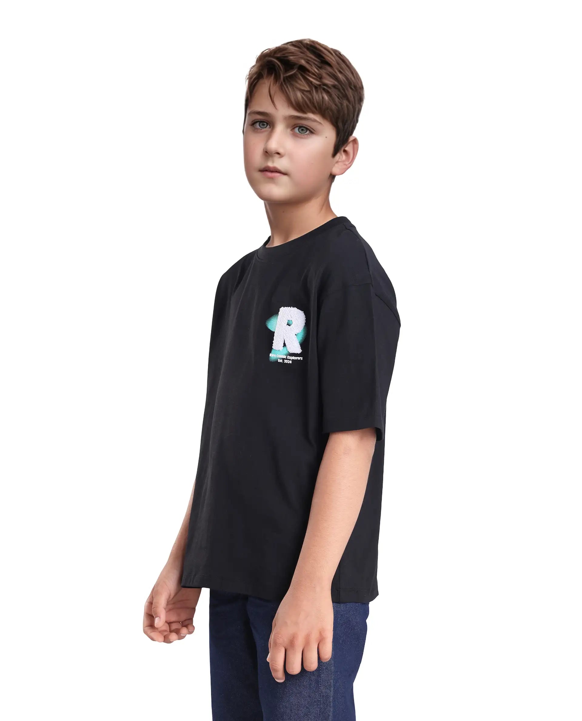 Rare Ones Kids Comet Black Cotton Printed Slip-On Oversized Fit T-Shirt