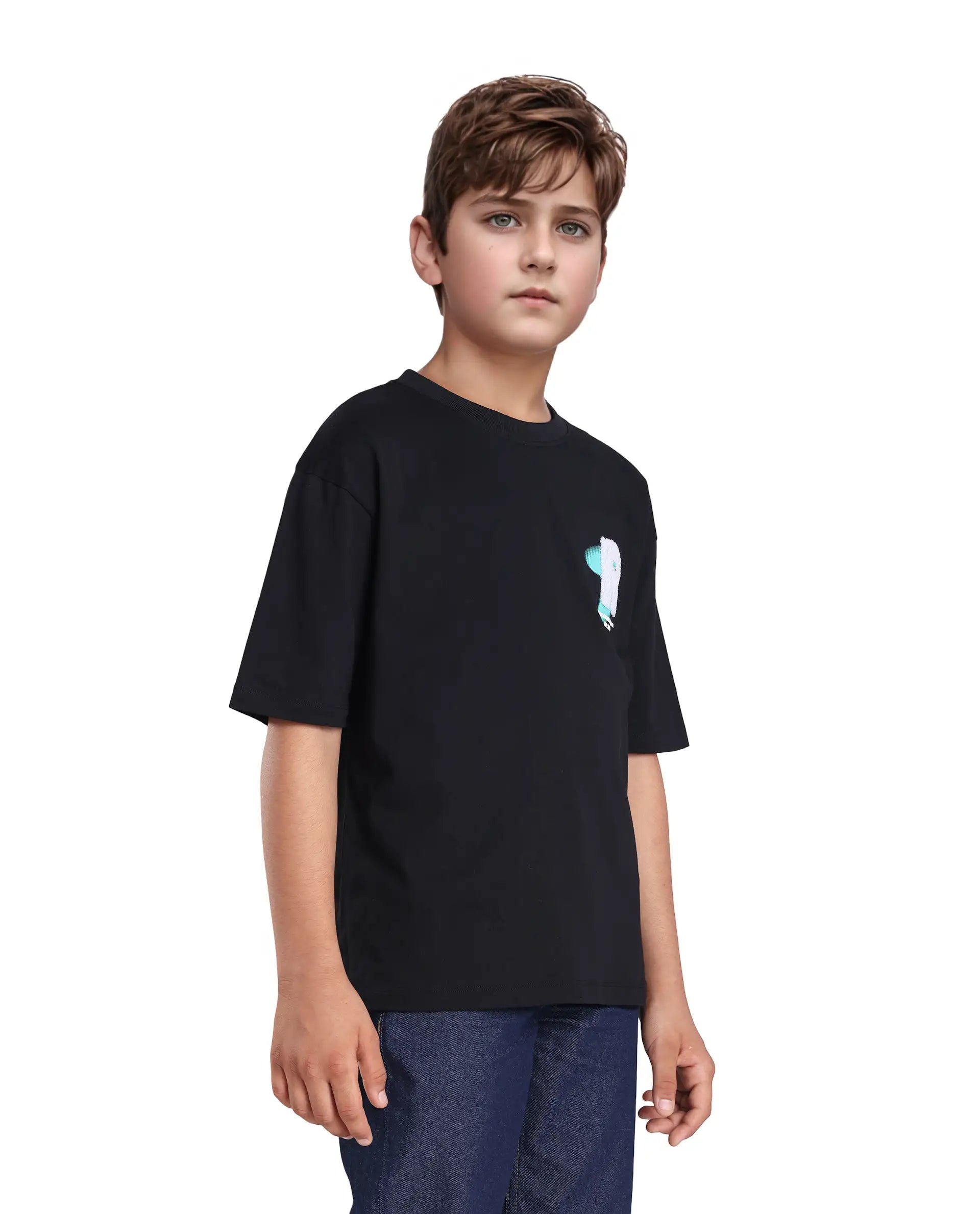 Rare Ones Kids Comet Black Cotton Printed Slip-On Oversized Fit T-Shirt