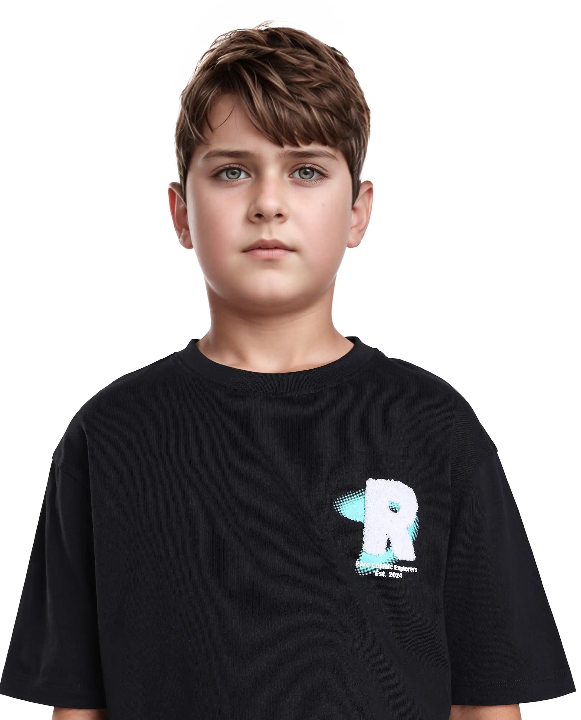 Rare Ones Kids Comet Black Cotton Printed Slip-On Oversized Fit T-Shirt