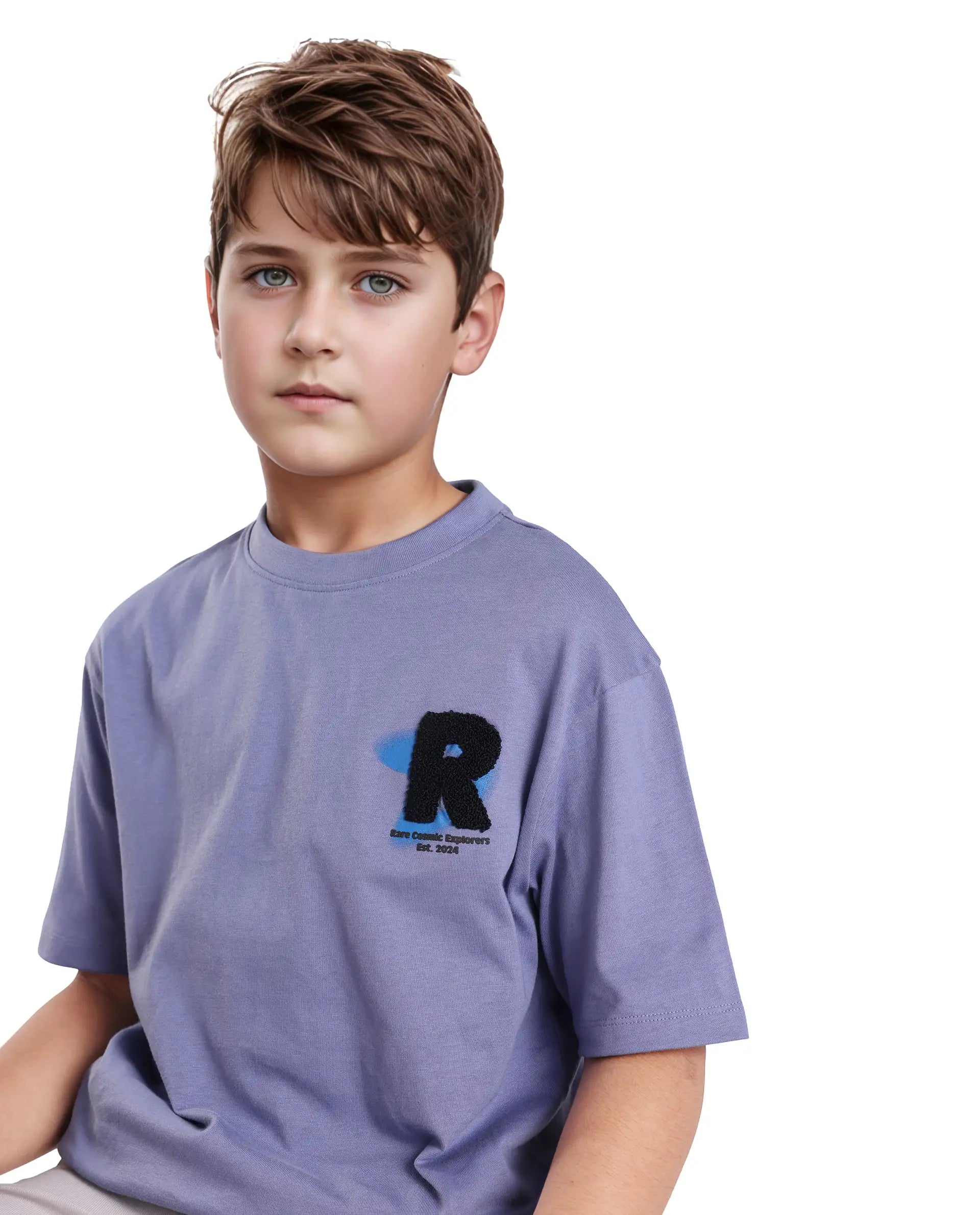 Rare Ones Kids Comet Light Purple Cotton Printed Slip-On Oversized Fit T-Shirt