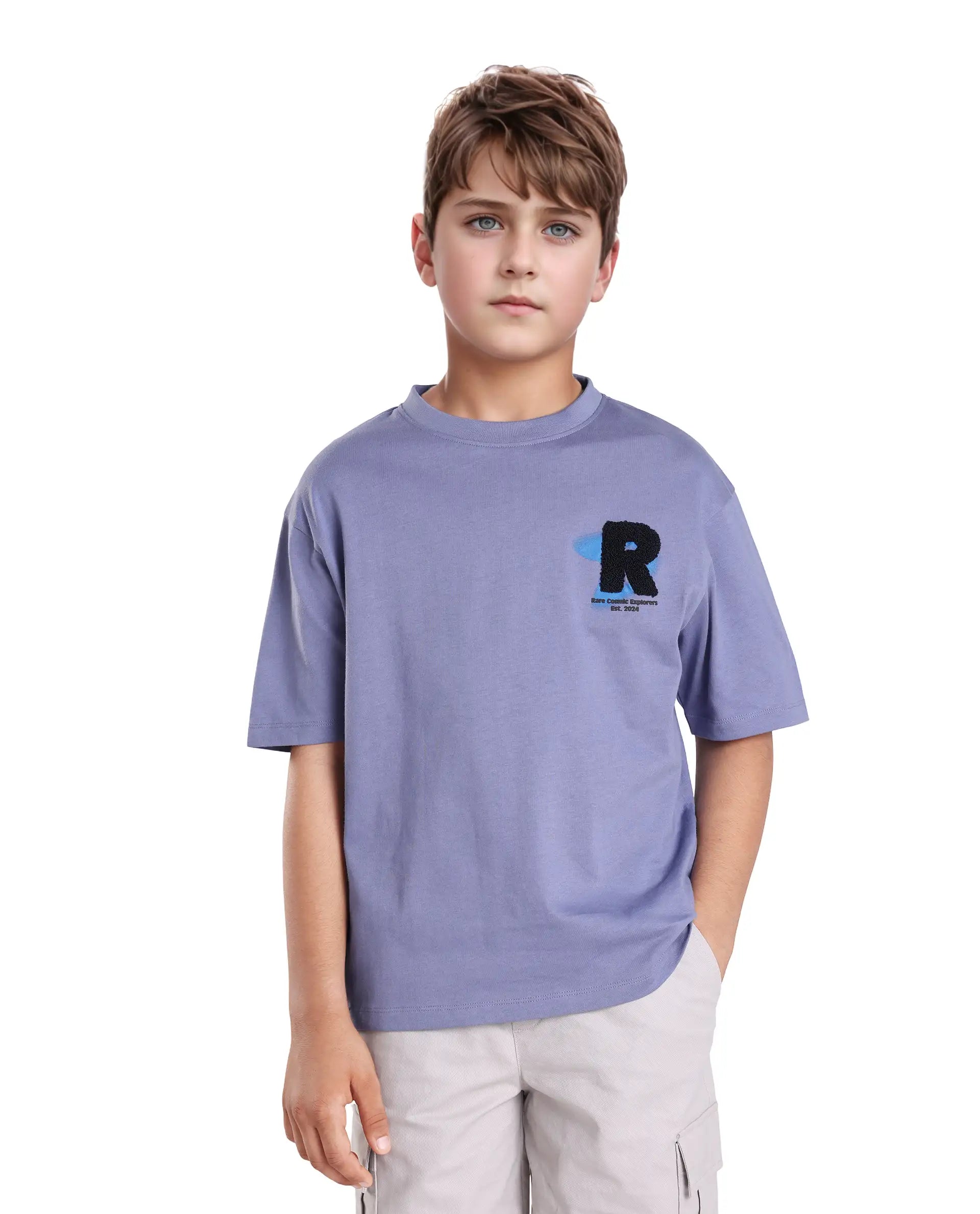 Rare Ones Kids Comet Light Purple Cotton Printed Slip-On Oversized Fit T-Shirt