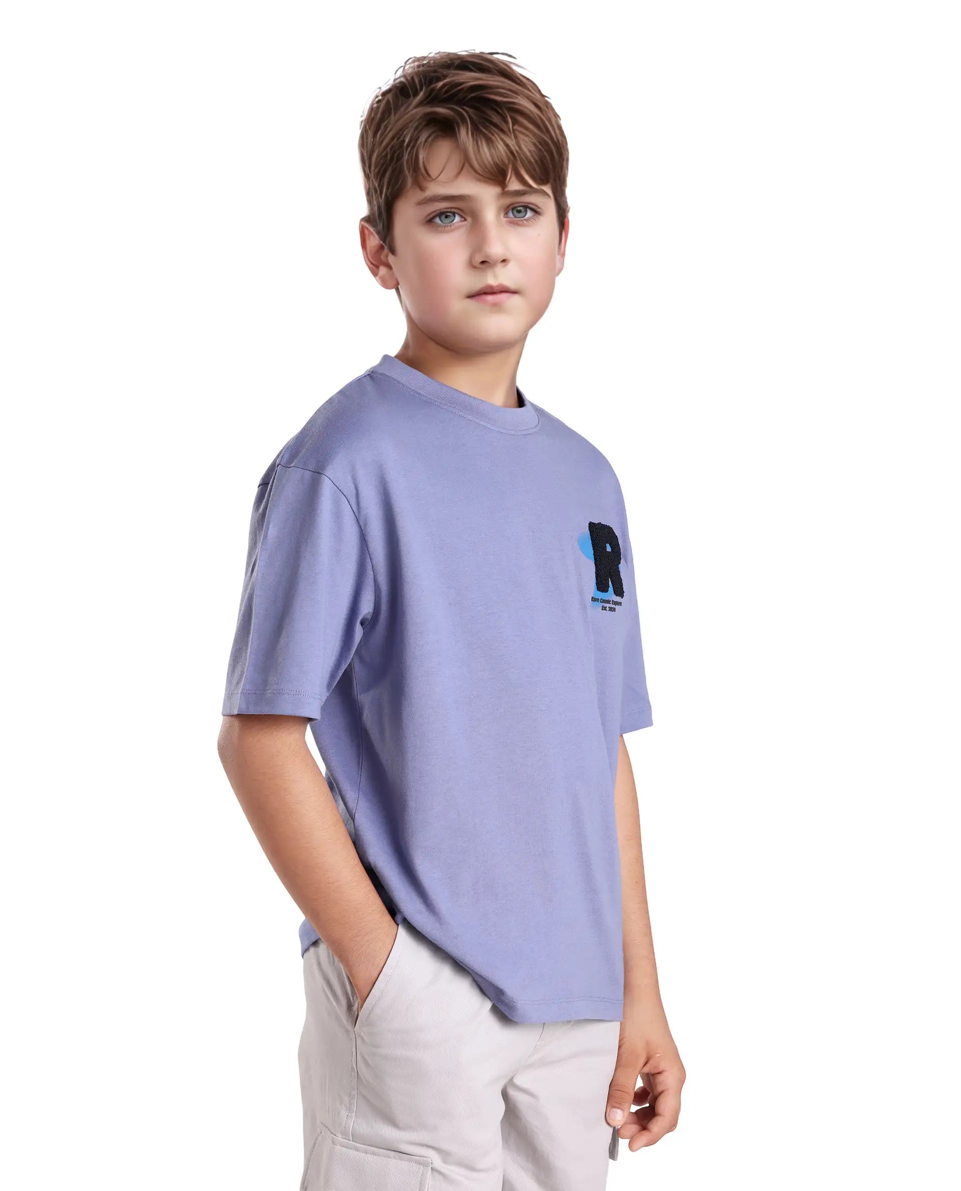 Rare Ones Kids Comet Light Purple Cotton Printed Slip-On Oversized Fit T-Shirt