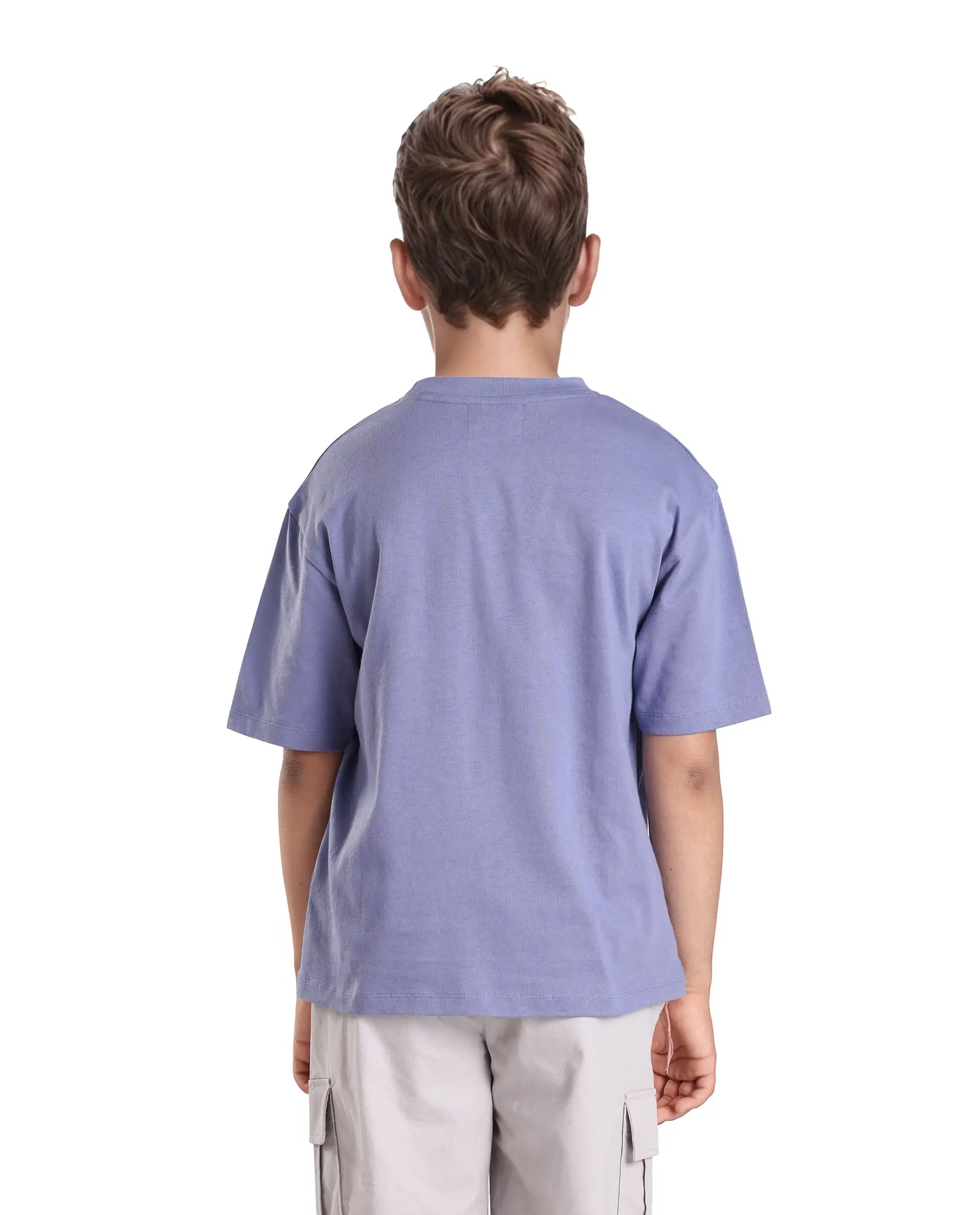 Rare Ones Kids Comet Light Purple Cotton Printed Slip-On Oversized Fit T-Shirt