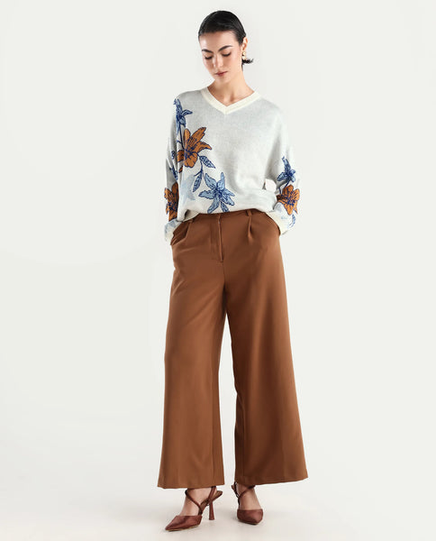 Buy Cometry - Off White Floral Print Relaxed Fit Sweater| Rareism