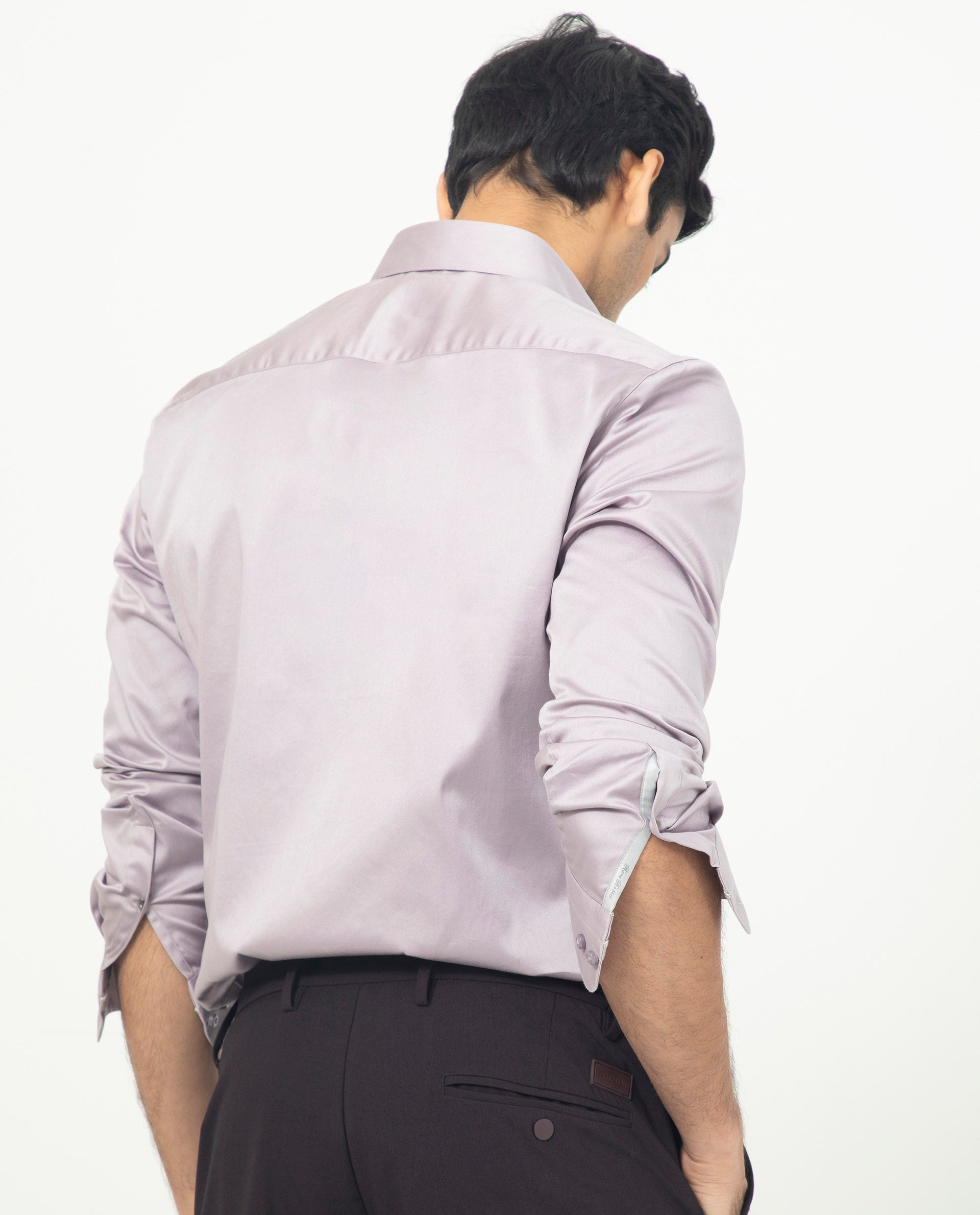 Rare Rabbit Men's Como Pastel Pink Satin Stretch Cotton Blend Full Sleeves Solid Shirt