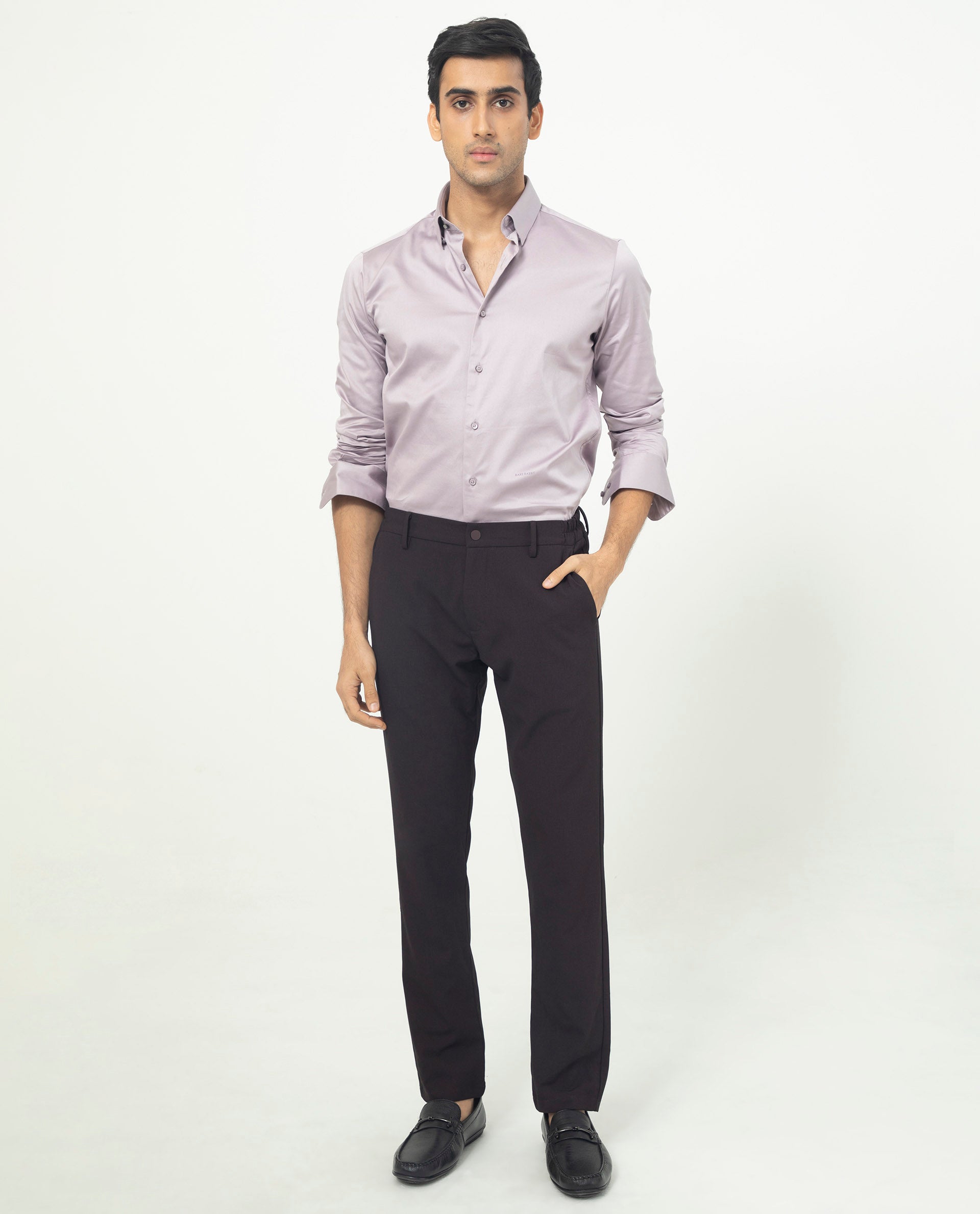 Rare Rabbit Men's Como Pastel Pink Satin Stretch Cotton Blend Full Sleeves Solid Shirt