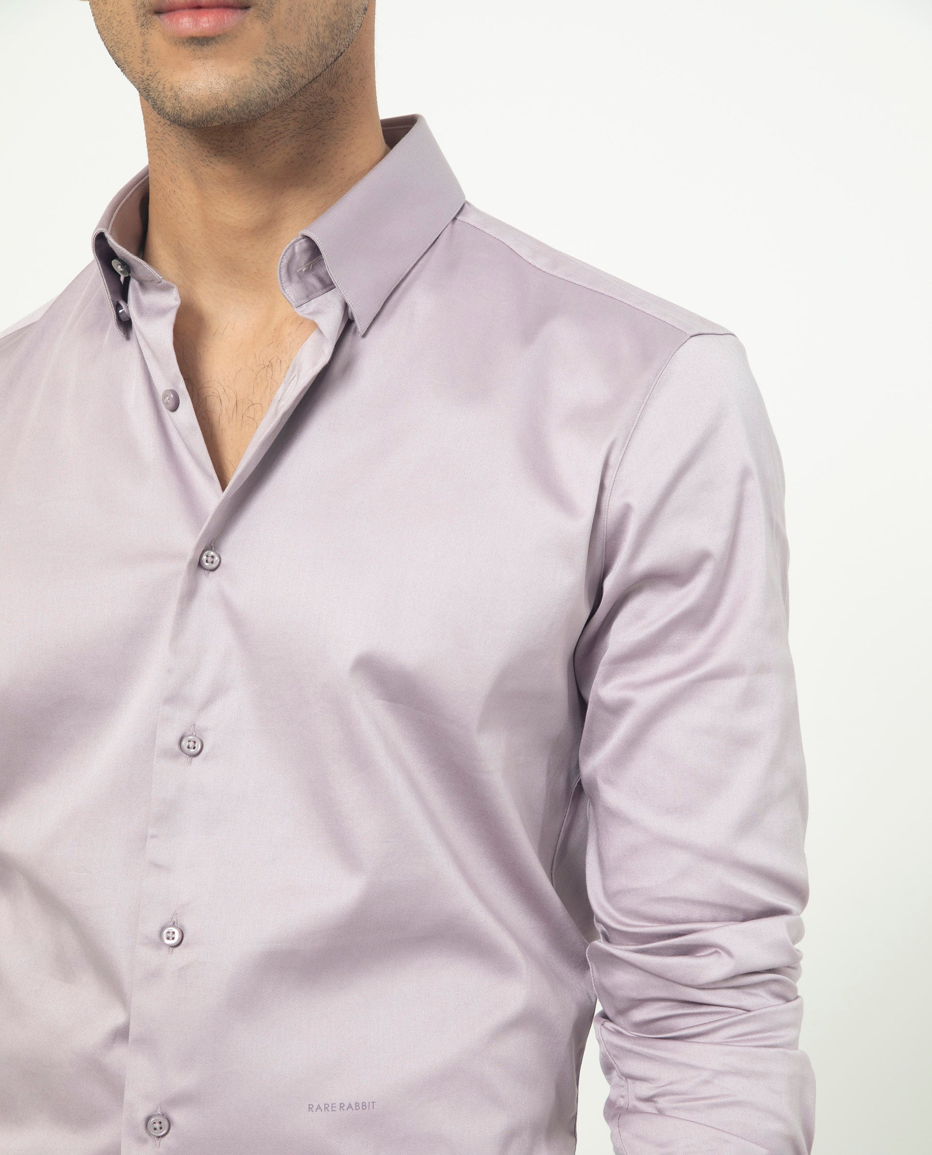 Rare Rabbit Men's Como Pastel Pink Satin Stretch Cotton Blend Full Sleeves Solid Shirt