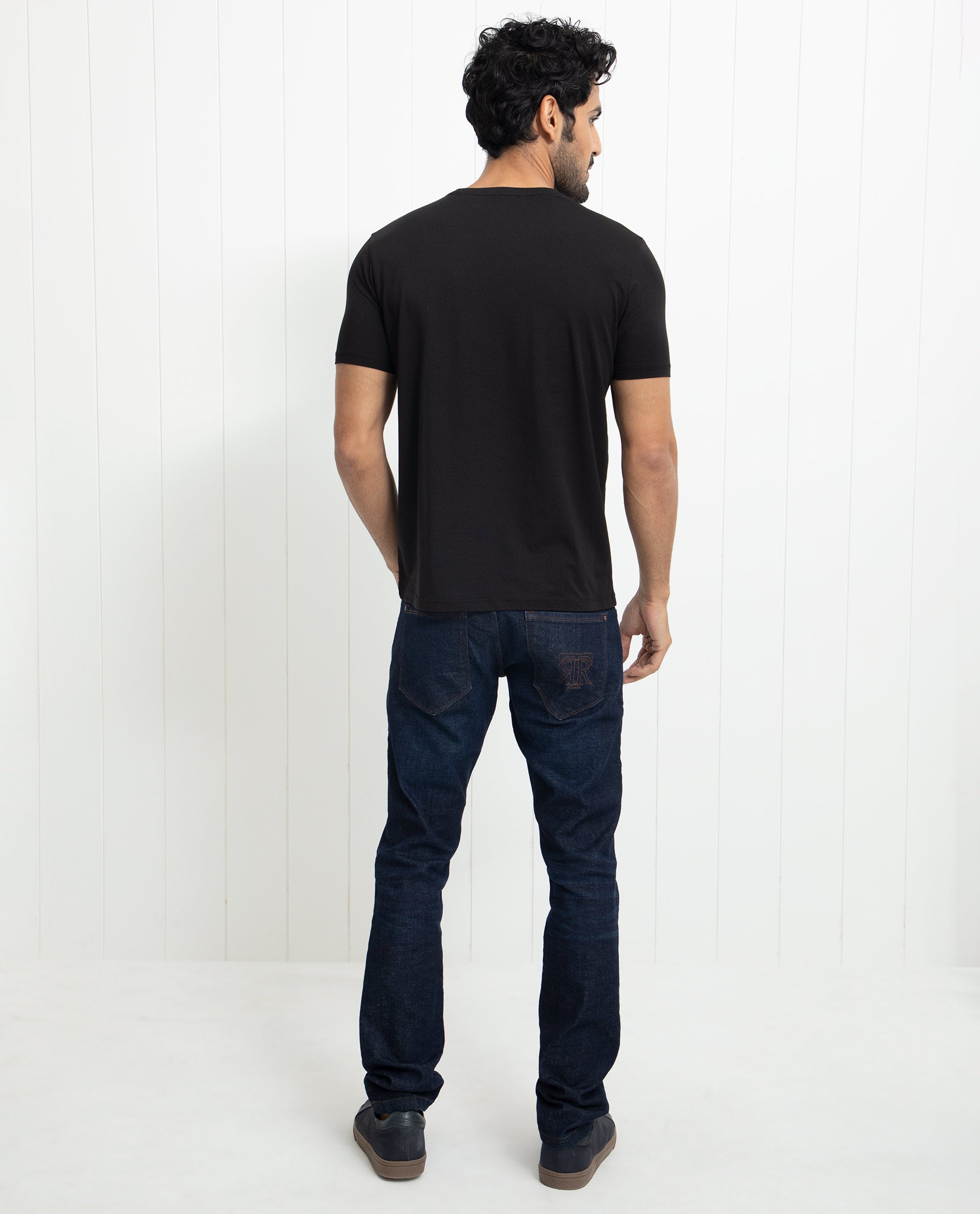 Rare Rabbit Men's Concord Black Crew Neck Half Sleeves Floral Graphic Print Regular Fit T-Shirt