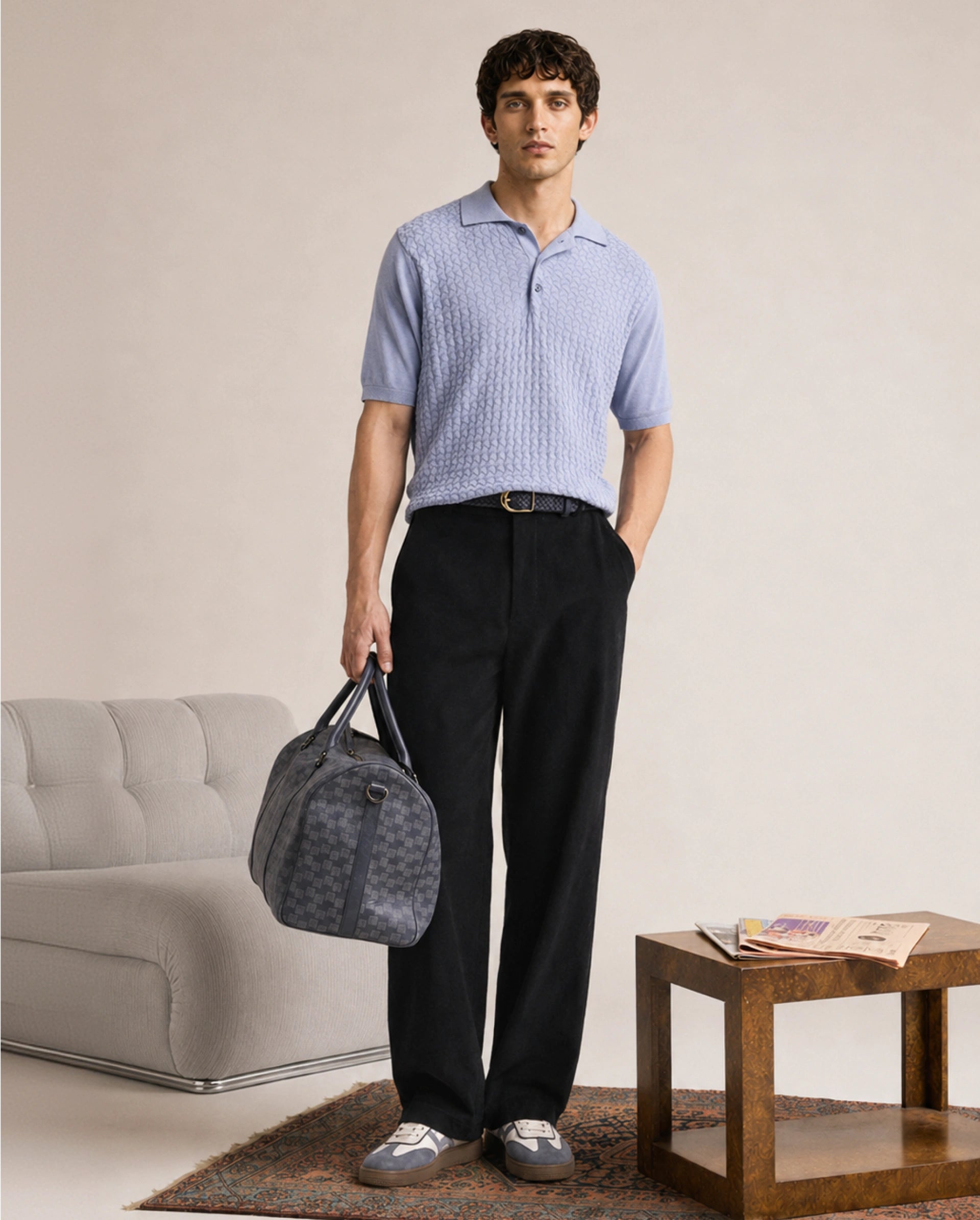 Rare Rabbit Men's Cordo Primary Black Cotton Blend Button And Zip Regular Plain Trouser
