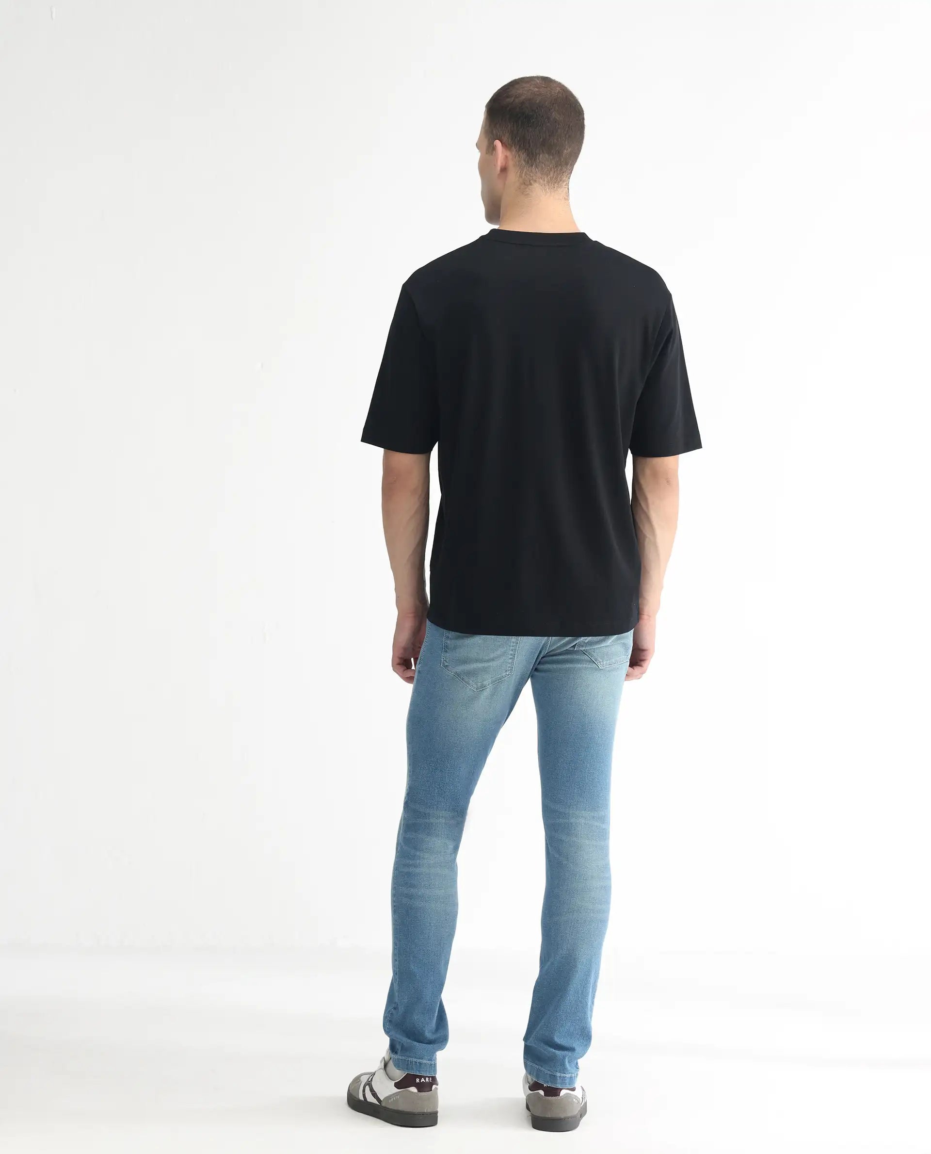 Rare Rabbit Men's Corsica Blue Cotton Plain Hawk Slim Fit Jeans