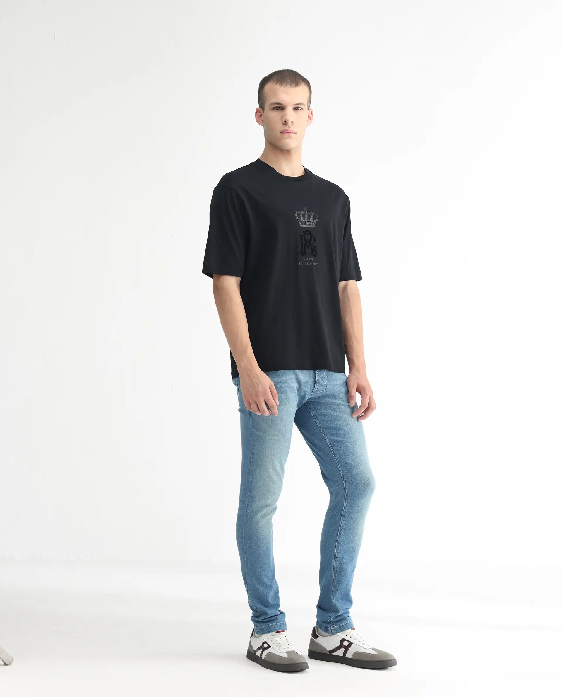 Rare Rabbit Men's Corsica Blue Cotton Plain Hawk Slim Fit Jeans