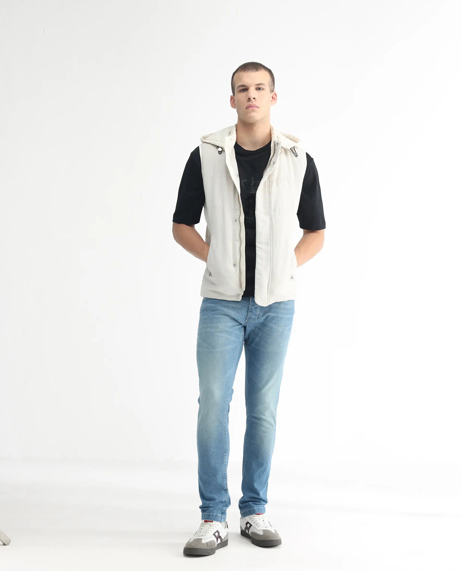 Rare Rabbit Men's Corsica Blue Cotton Plain Hawk Slim Fit Jeans