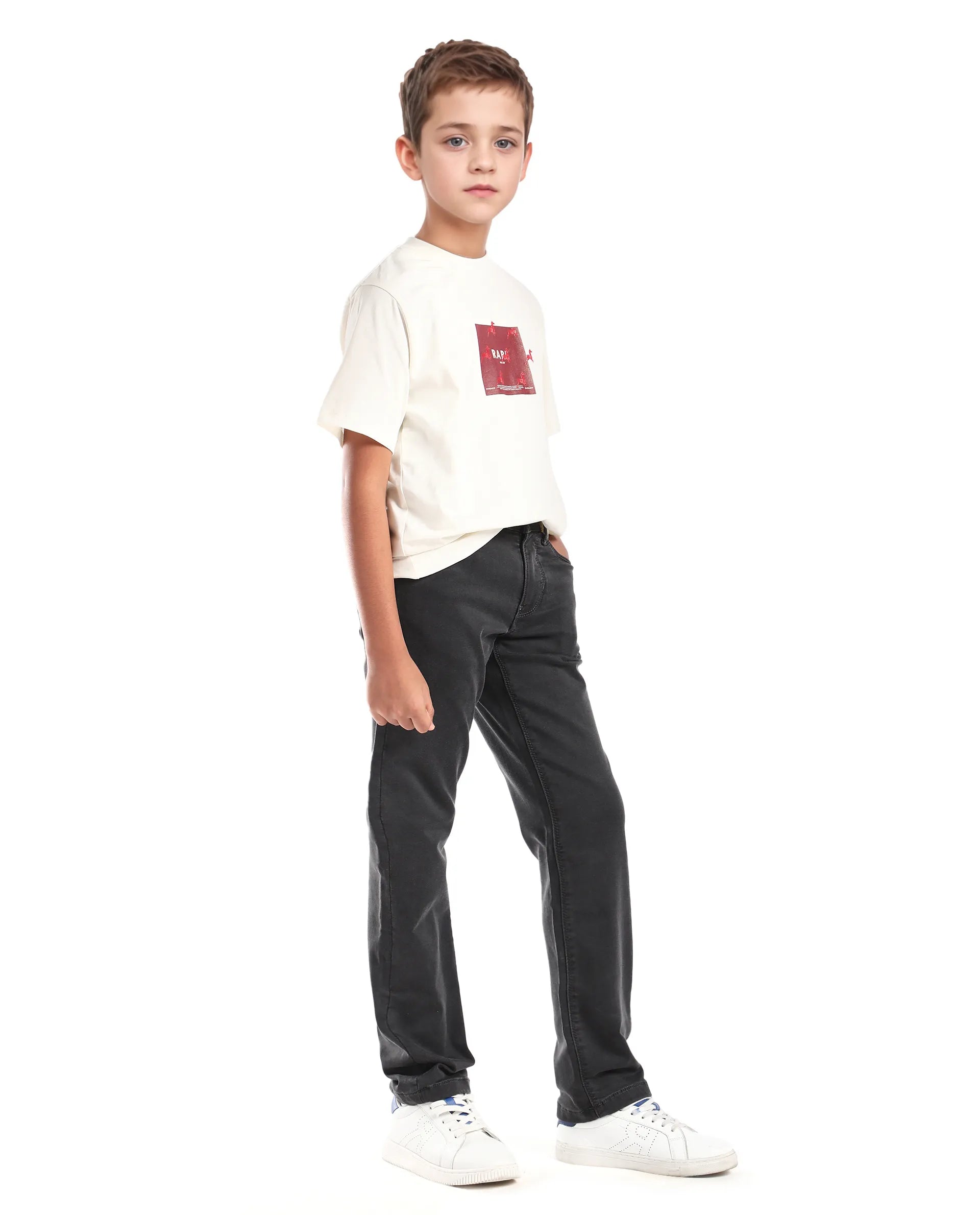 Rare Ones Kid's Corvo-K Grey Cotton Blend Fabric Regular Fit Plain Jeans