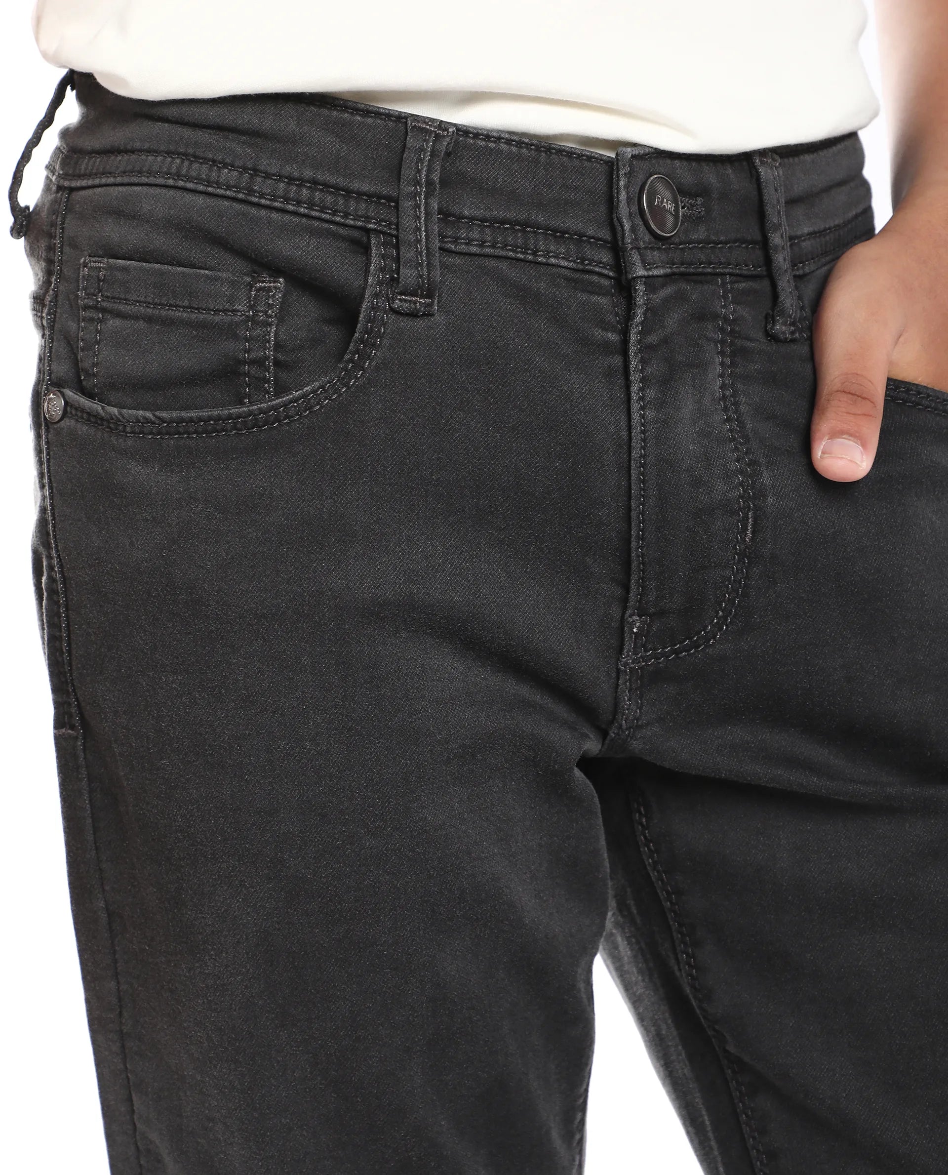 Rare Ones Kid's Corvo-K Grey Cotton Blend Fabric Regular Fit Plain Jeans